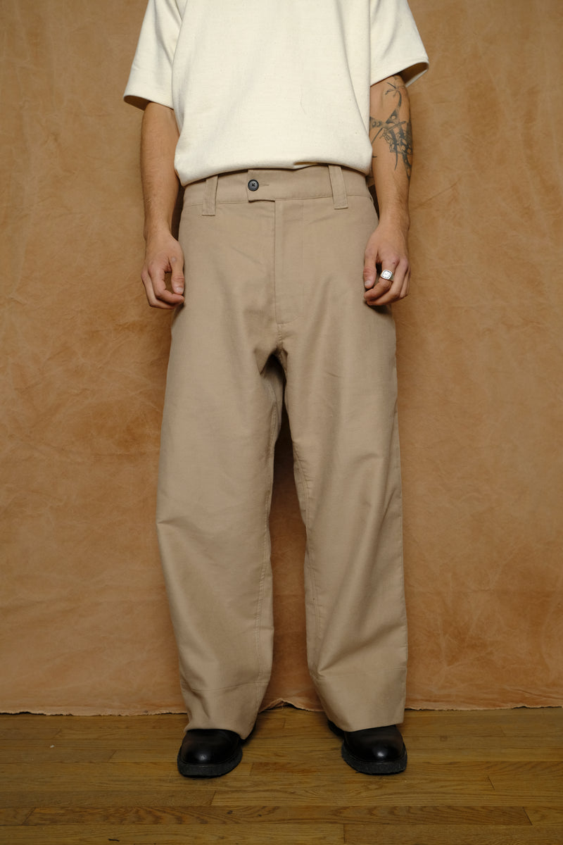 relaxed fit pant in beige cotton silk