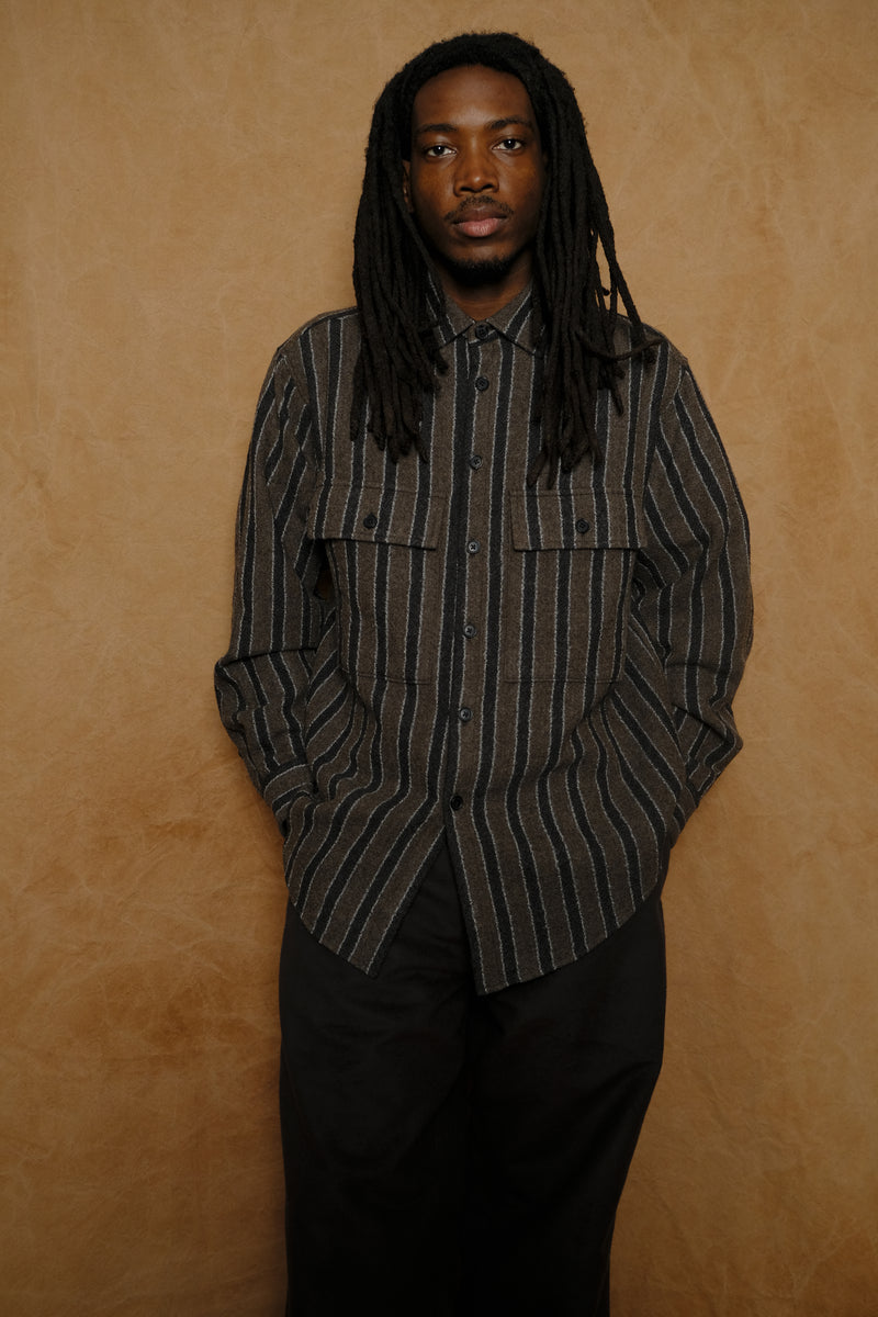 sunday shirt in brown vintage regimental stripe wool