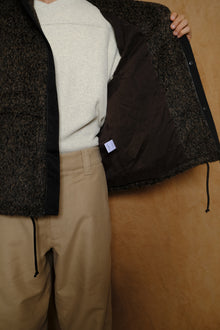 funnel coat in black/brown felted alpaca wool