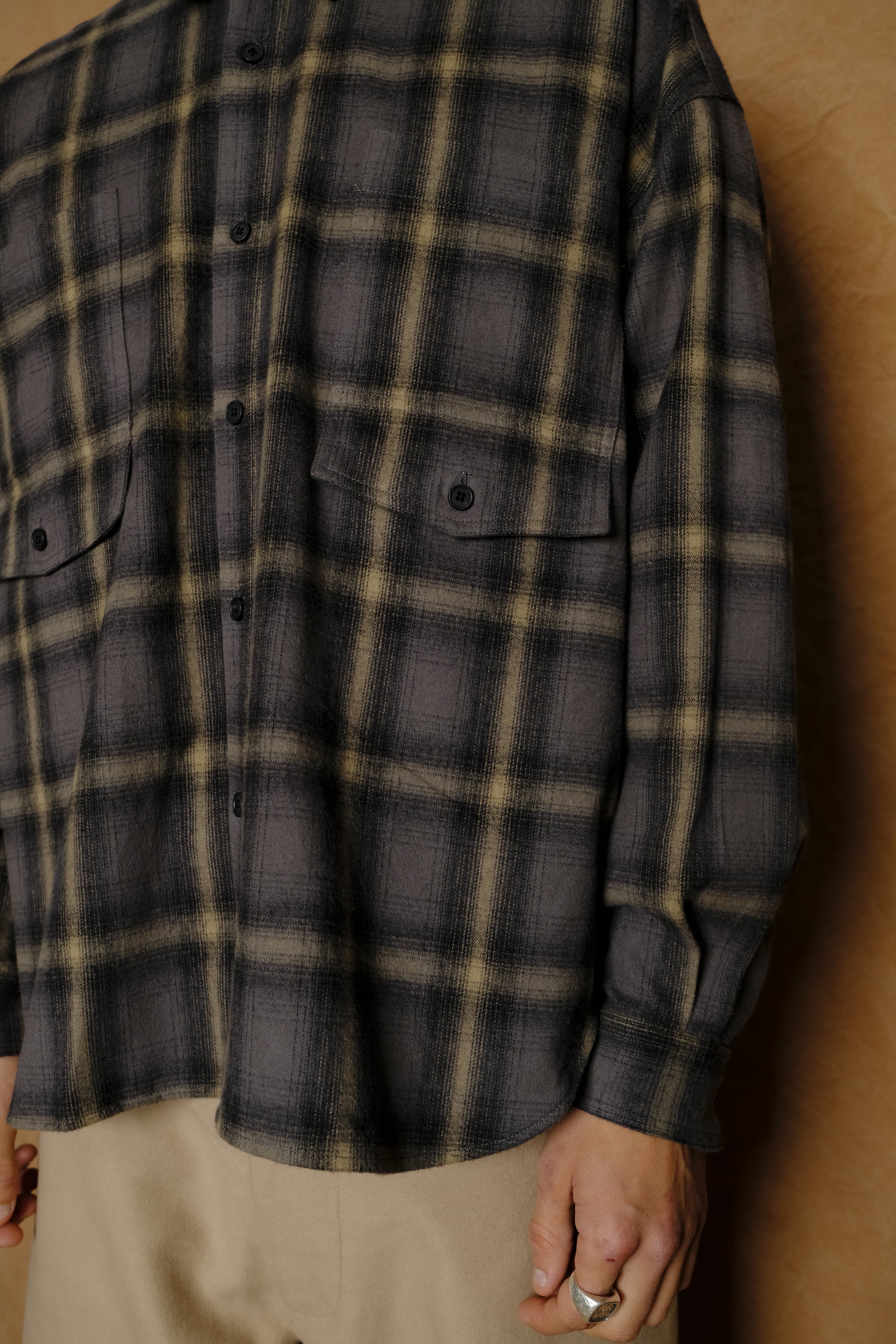 river shirt in brown brushed plaid cotton twill