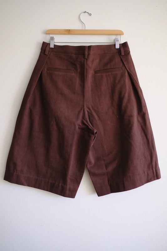 burnt umber wide & long denim shorts