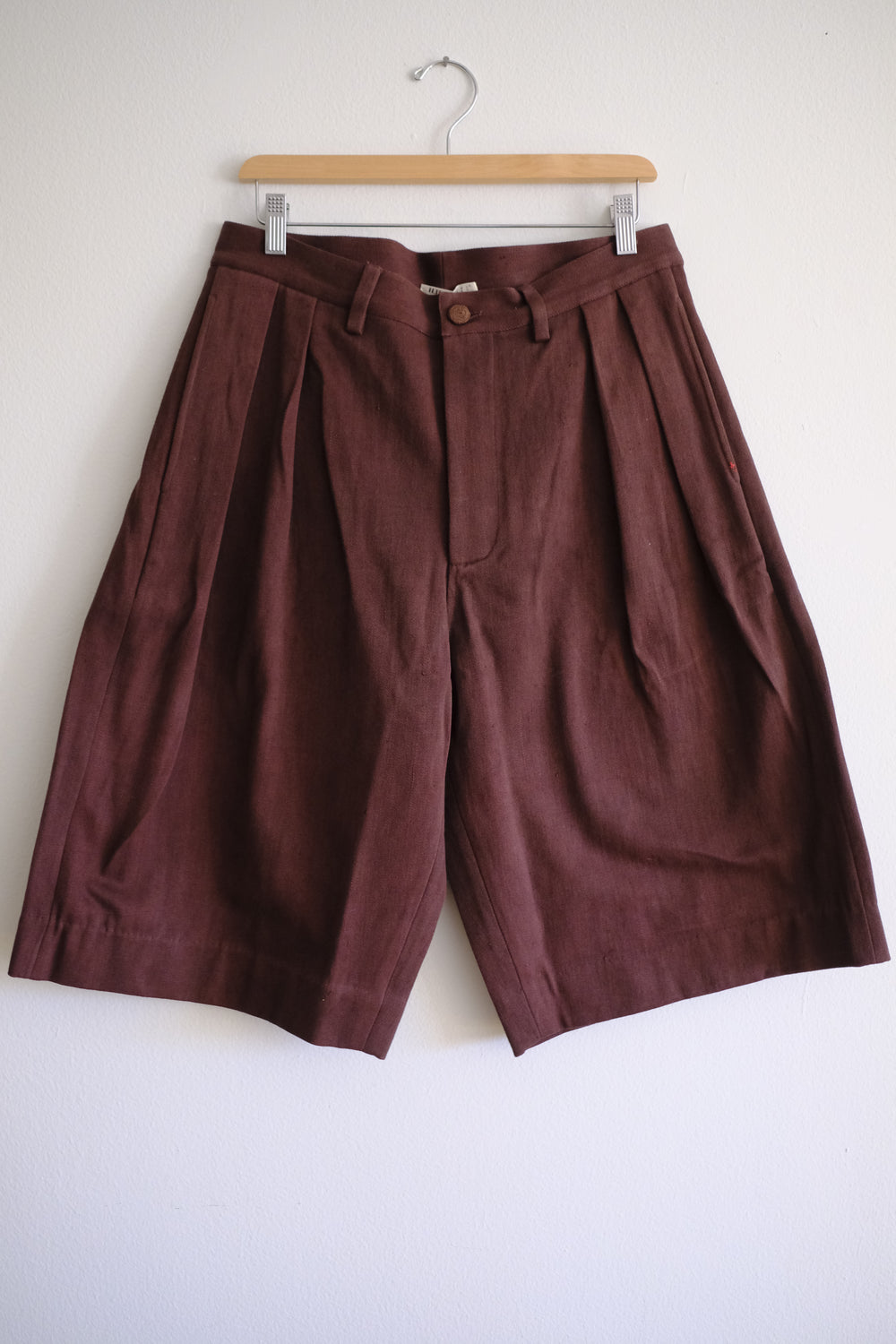 burnt umber wide & long denim shorts