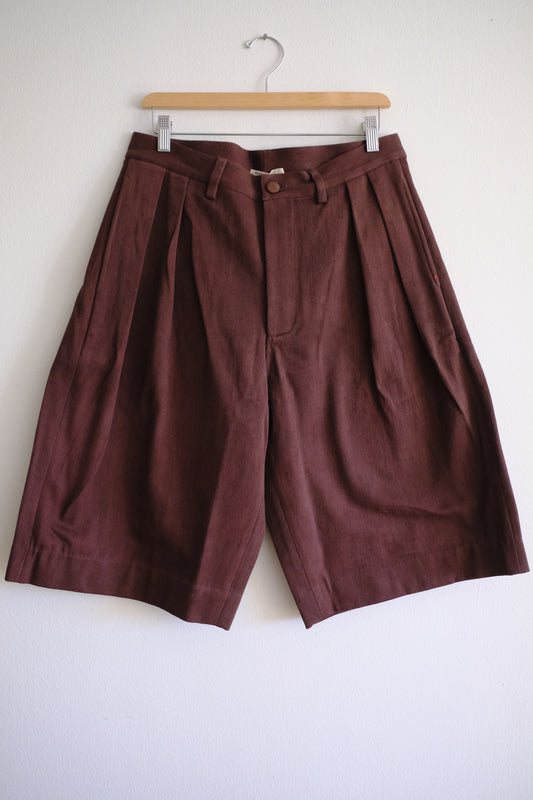 burnt umber wide & long denim shorts