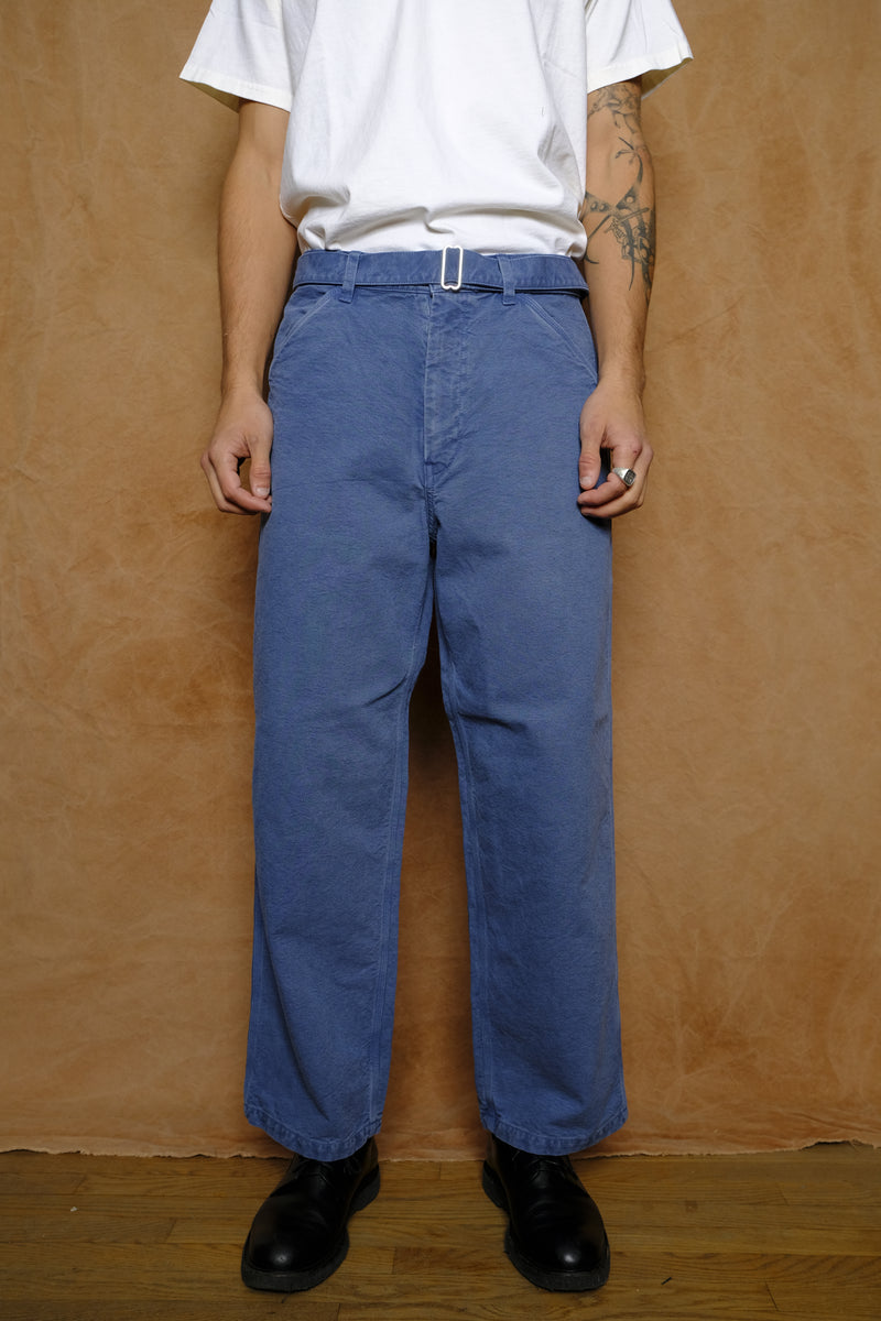cotton canvas belted pants in blue gray