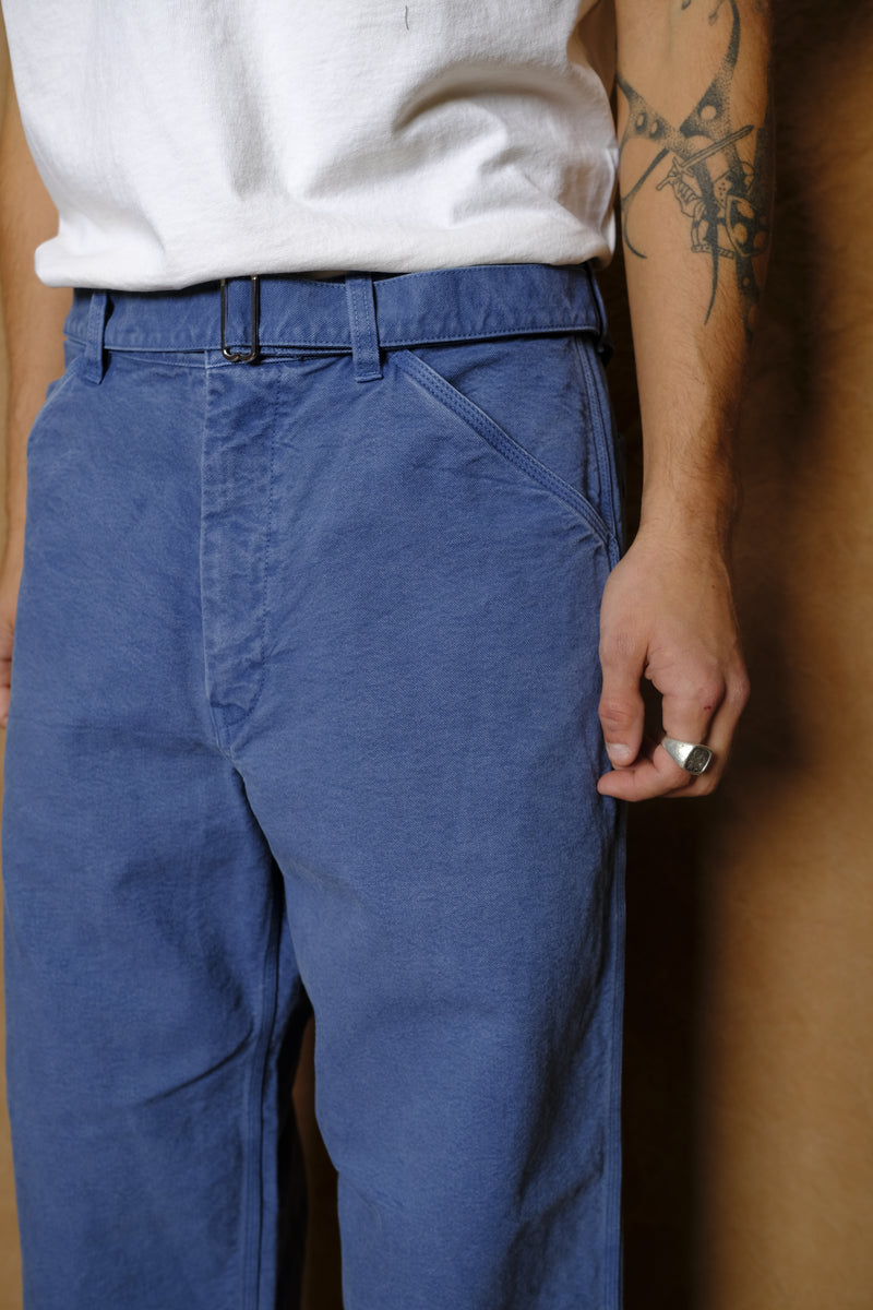 cotton canvas belted pants in blue gray