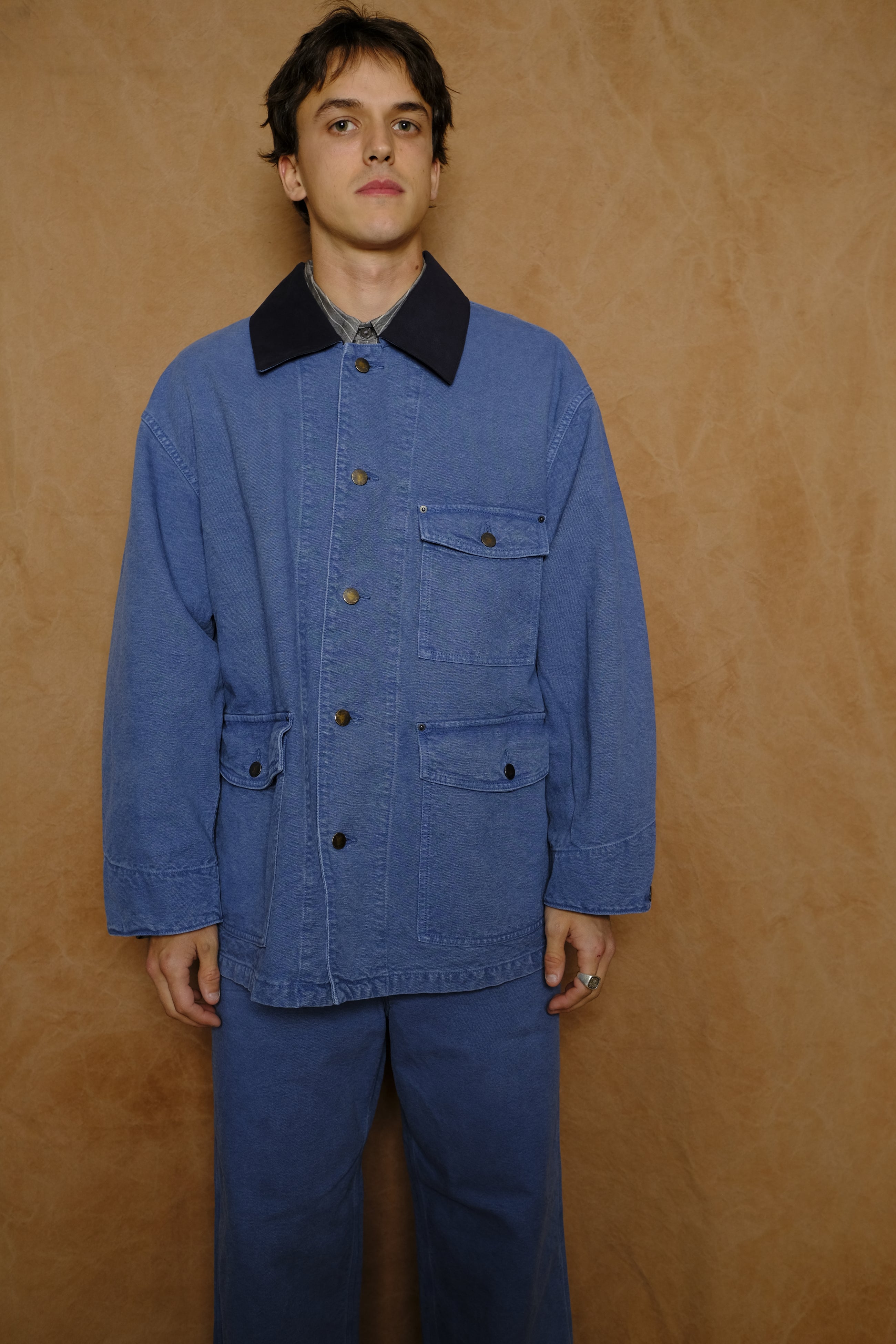 cotton canvas coverall jacket in blue gray