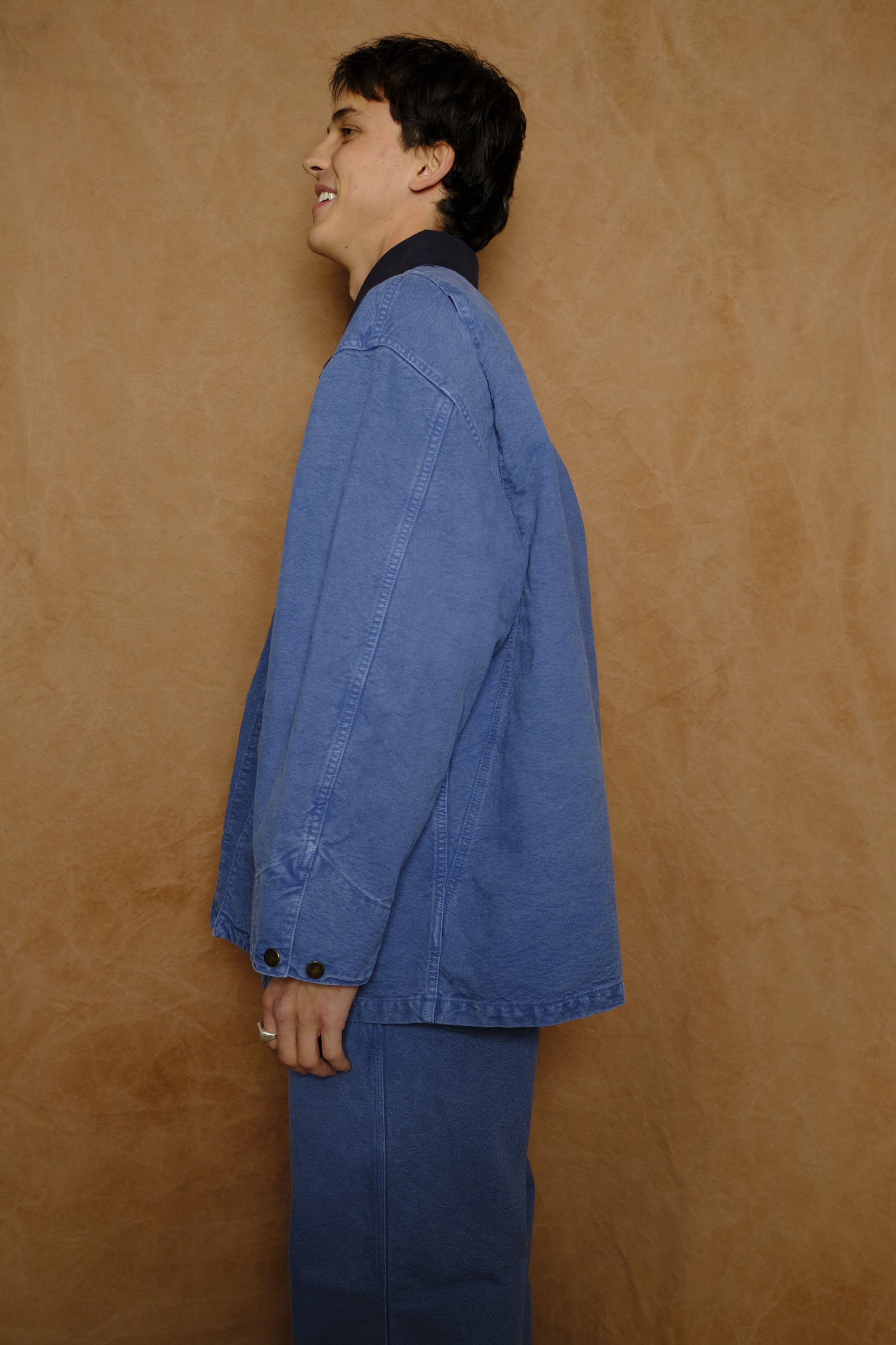 cotton canvas coverall jacket in blue gray