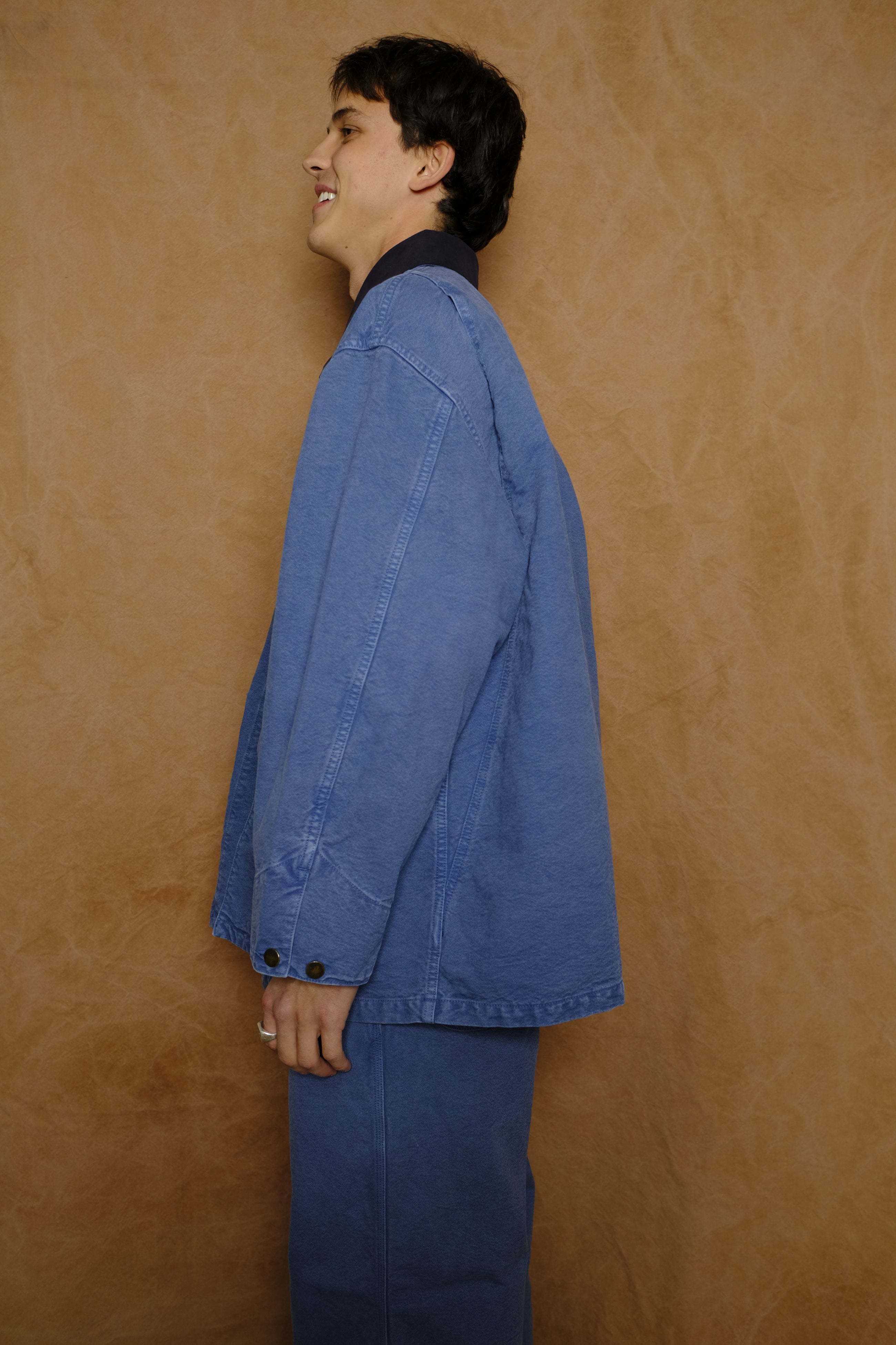 cotton canvas coverall jacket in blue gray