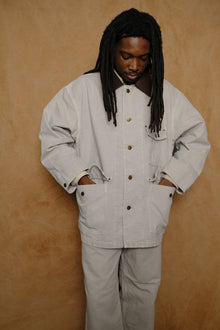 cotton canvas coverall jacket in beige