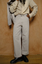 cotton canvas belted pants in beige