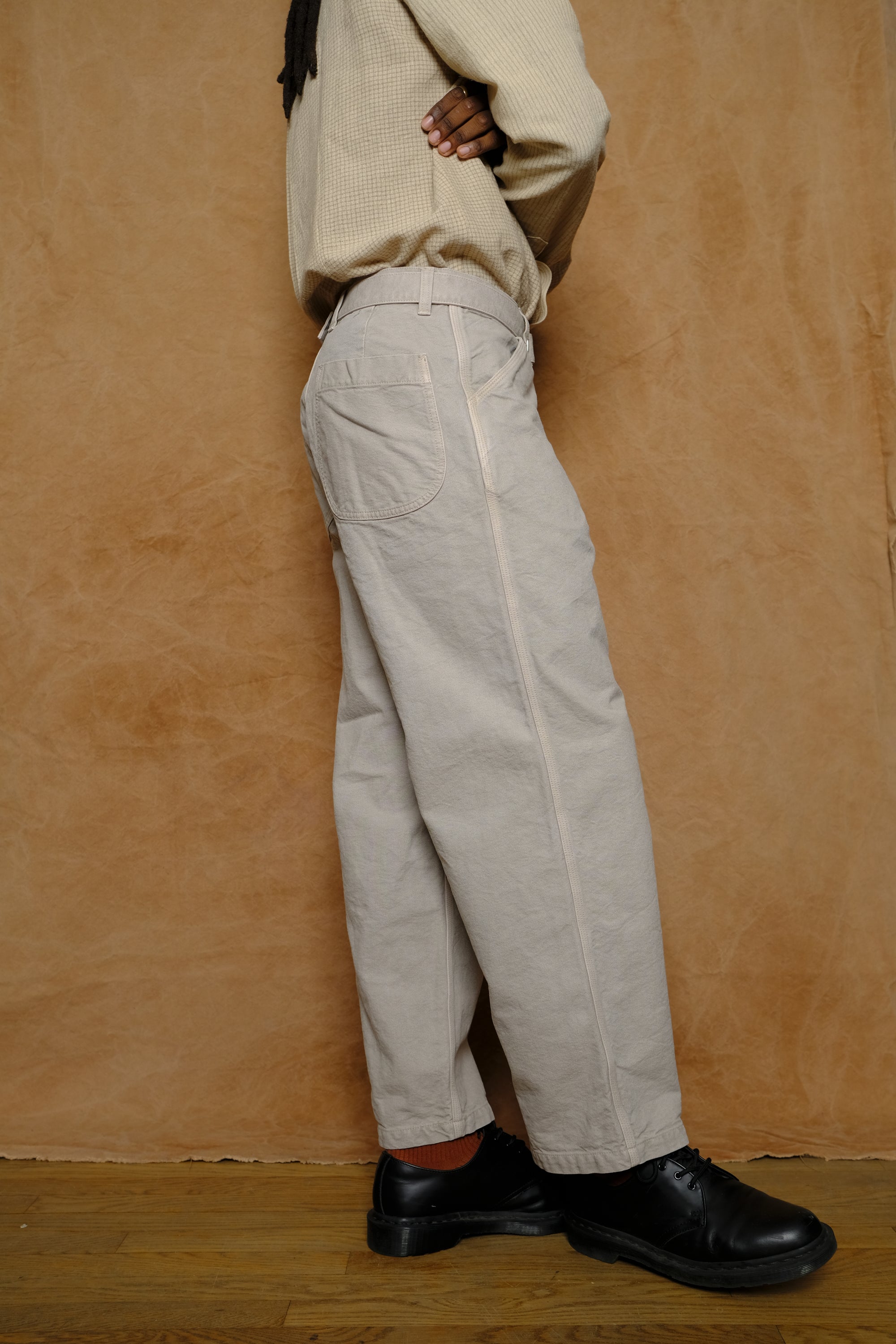 cotton canvas belted pants in beige