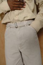 cotton canvas belted pants in beige