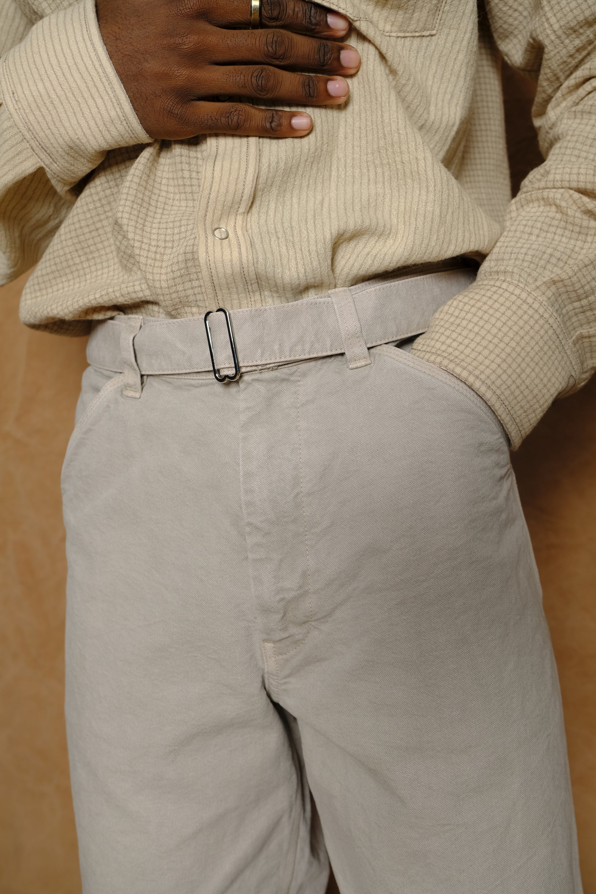 cotton canvas belted pants in beige