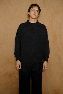 knit polo in charcoal