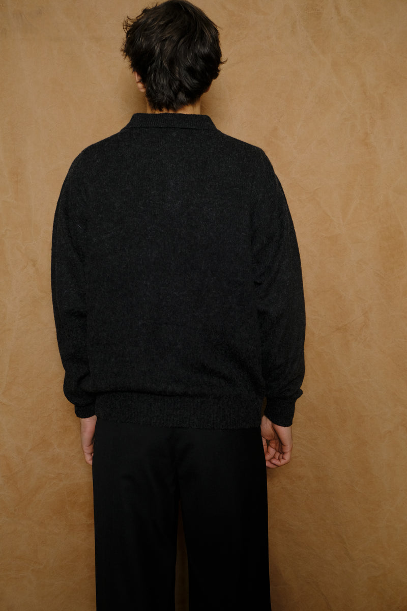 knit polo in charcoal