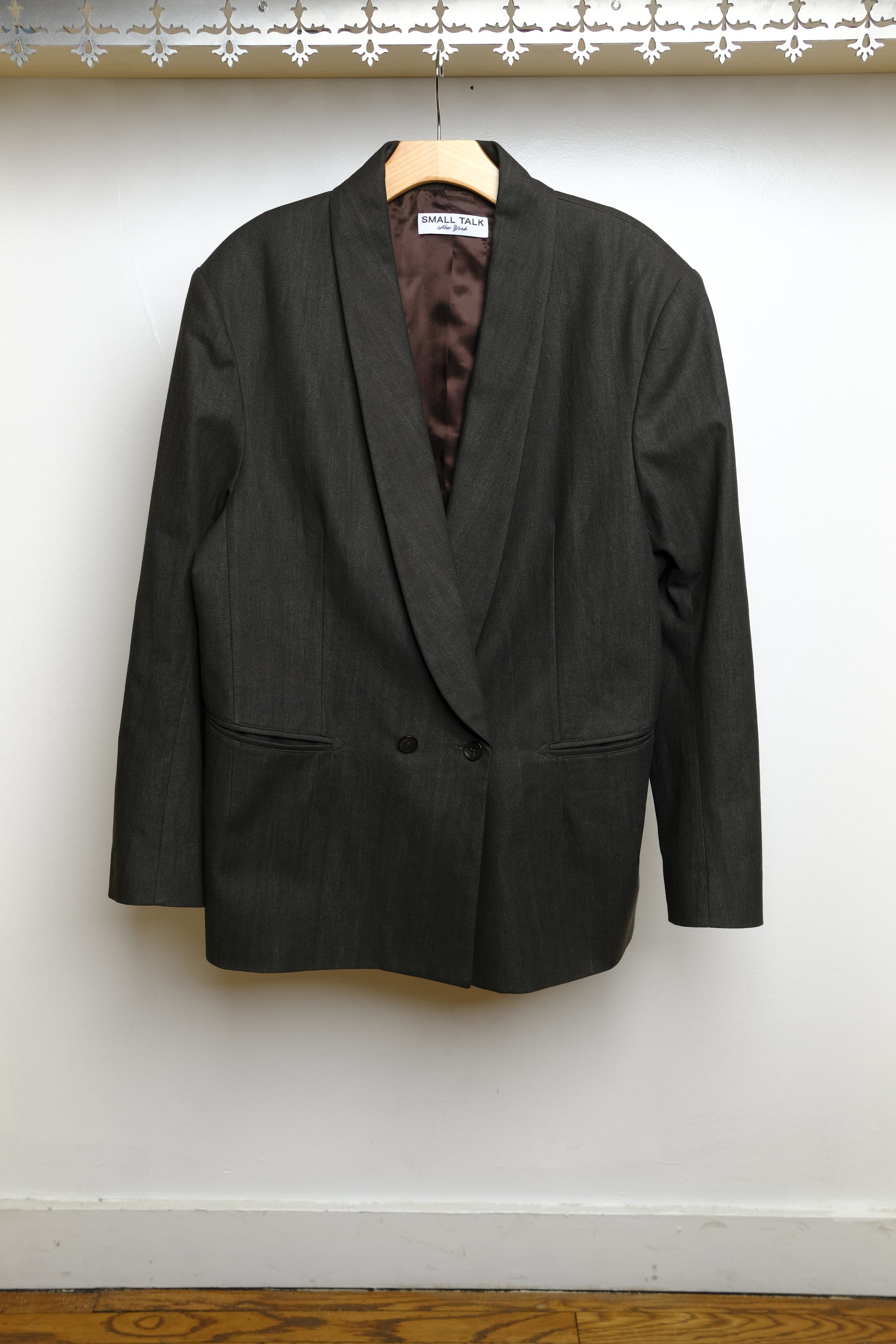 double breasted blazer in sumi dyed canvas