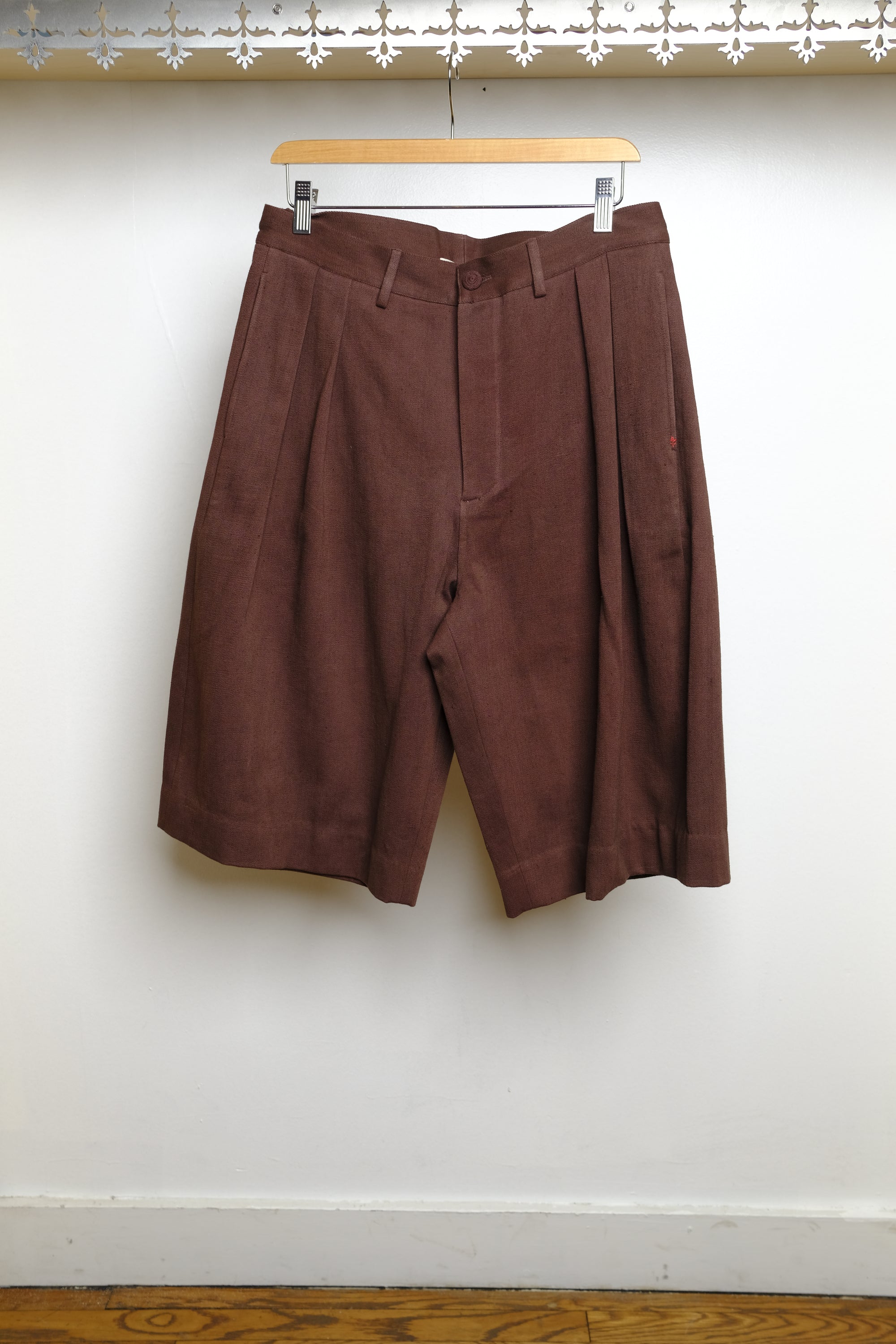 burnt umber wide & long denim shorts