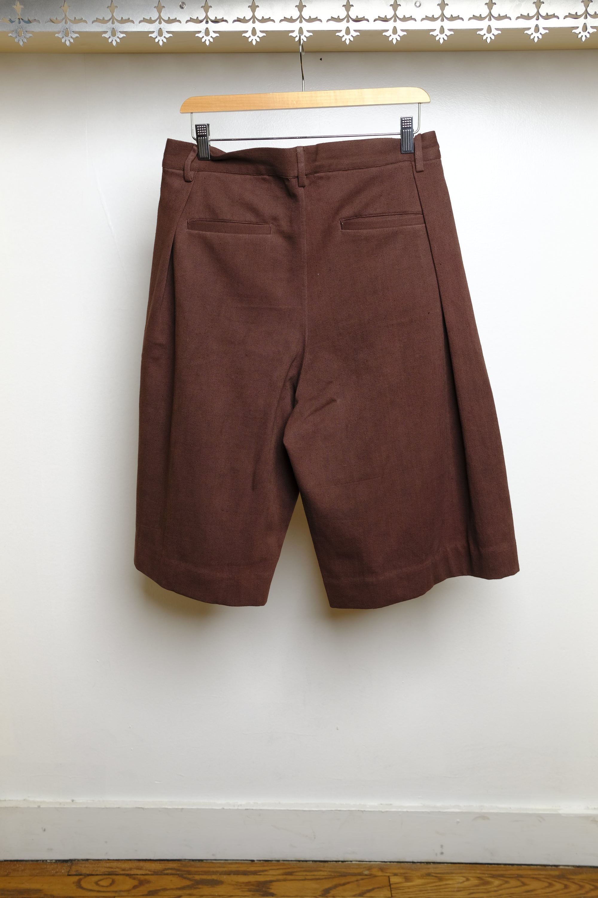 burnt umber wide & long denim shorts