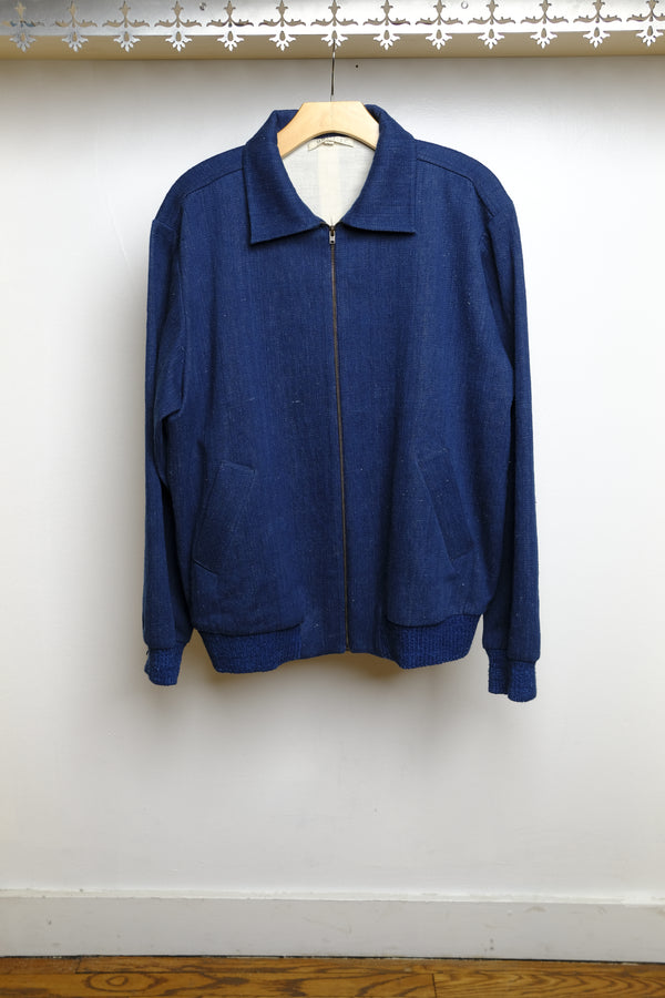 indigo handspun denim bomber jacket