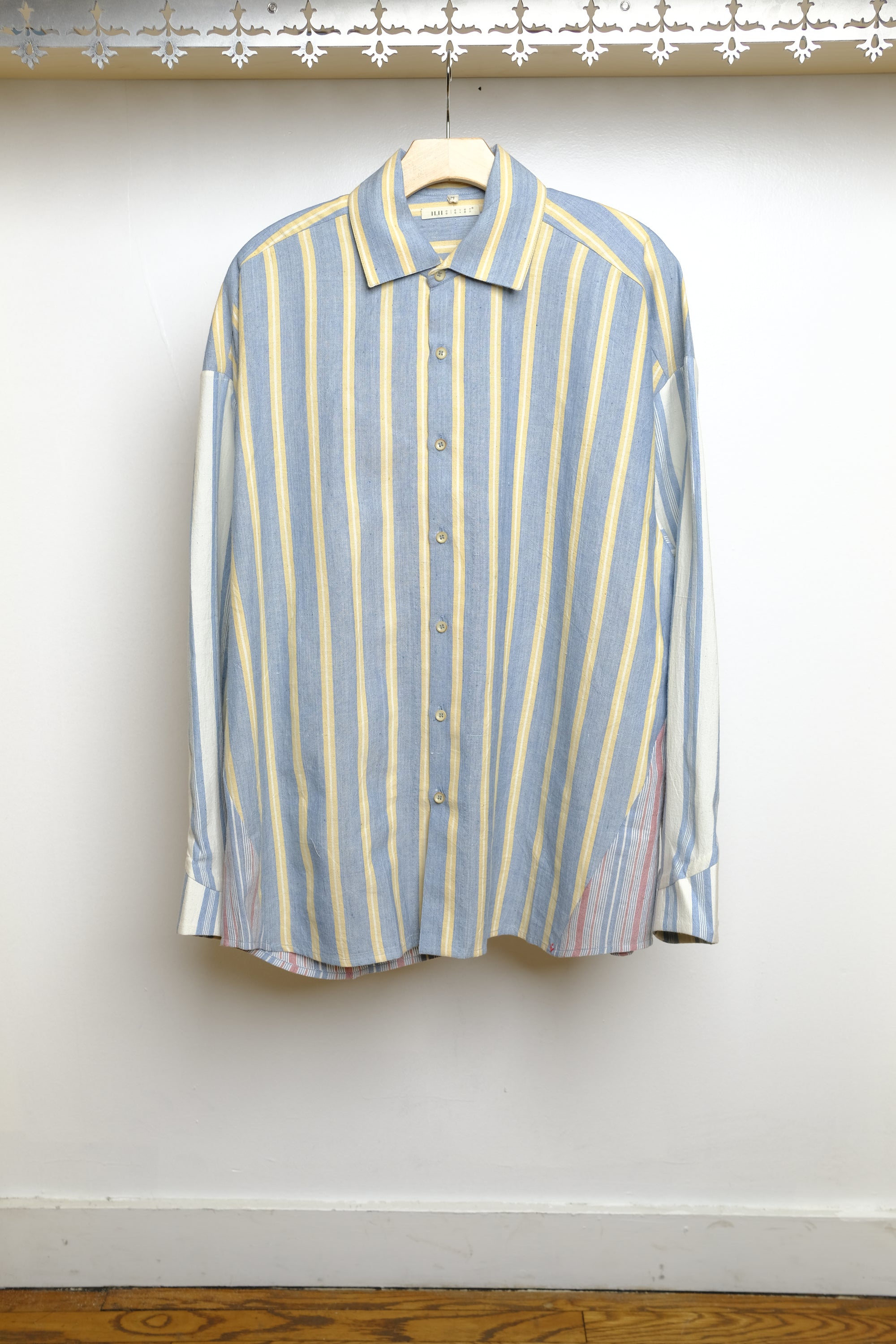 multi color yarn dyed stripe patchwork shirt