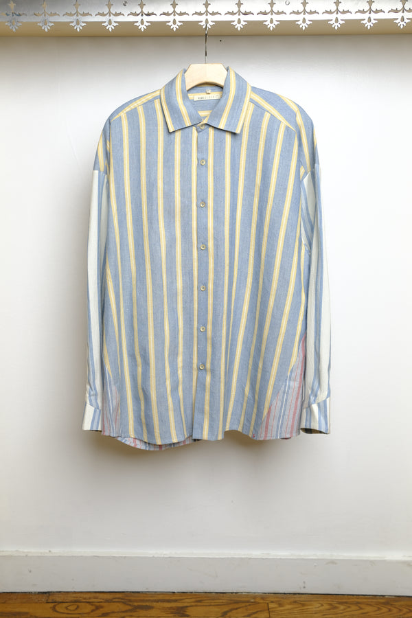 multi color yarn dyed stripe patchwork shirt