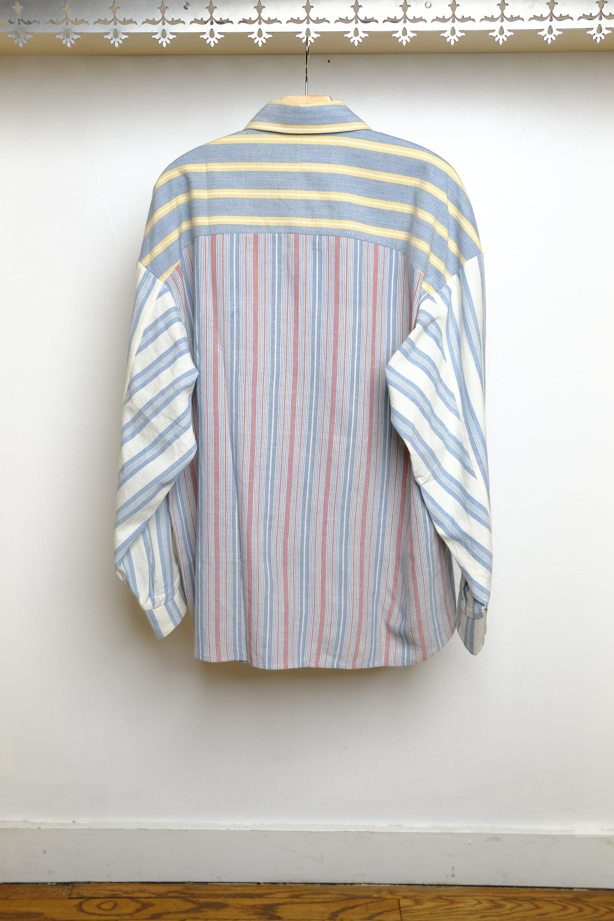 multi color yarn dyed stripe patchwork shirt