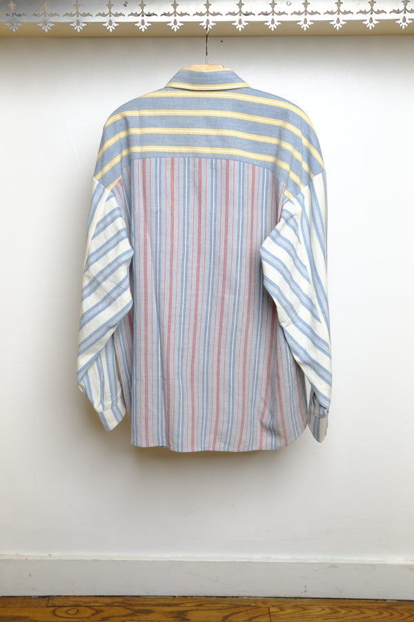 multi color yarn dyed stripe patchwork shirt