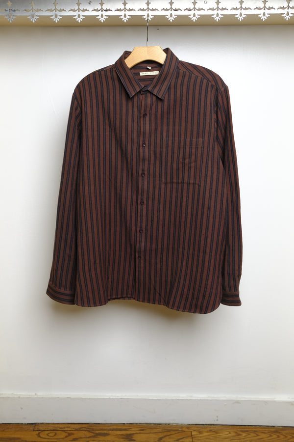burnt umber yarn dyed striped cotton shirt