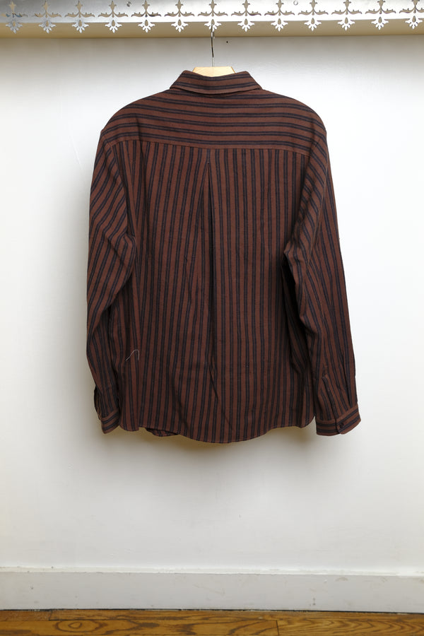 burnt umber yarn dyed striped cotton shirt