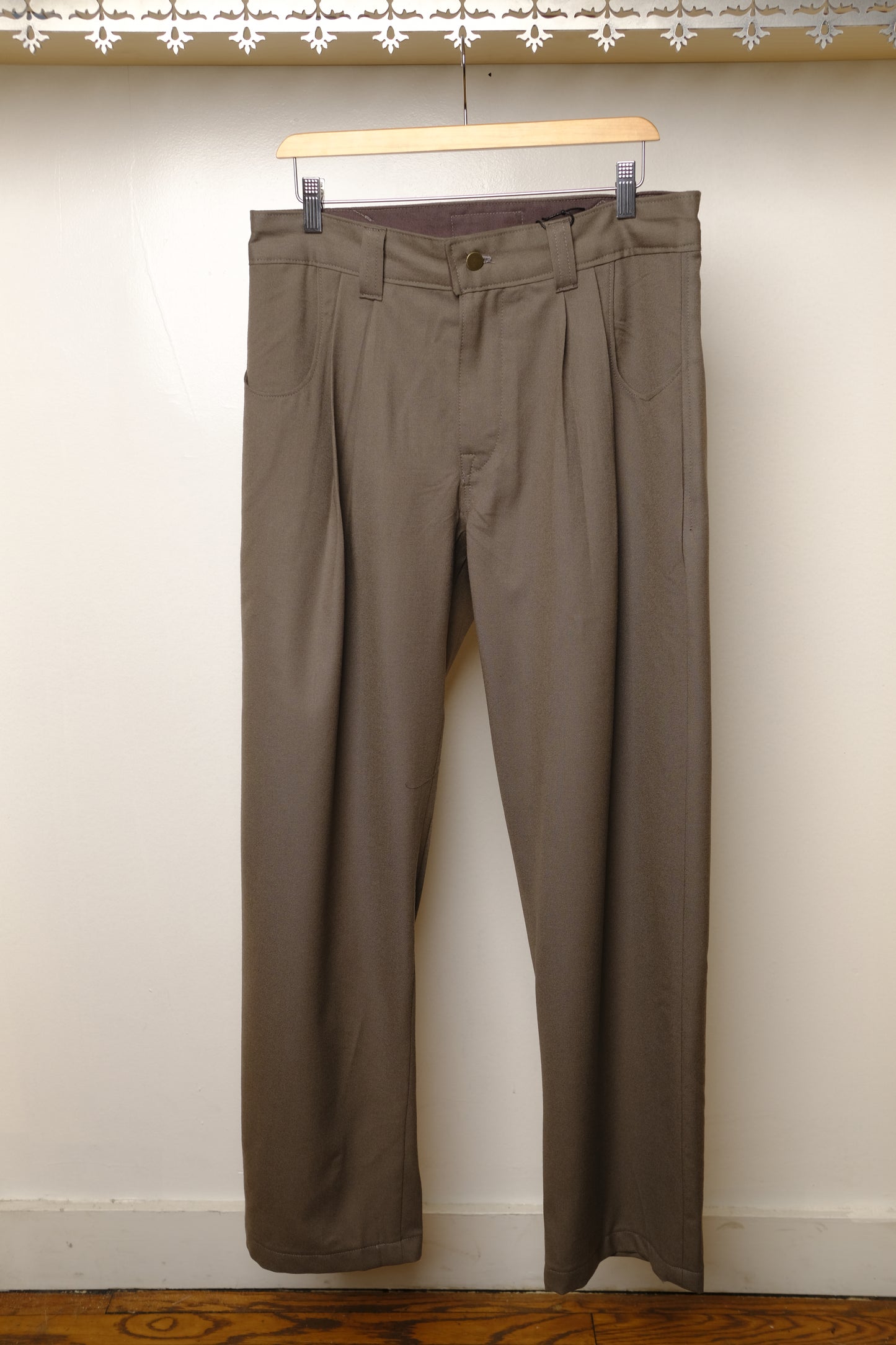 wool twill double pleated pants