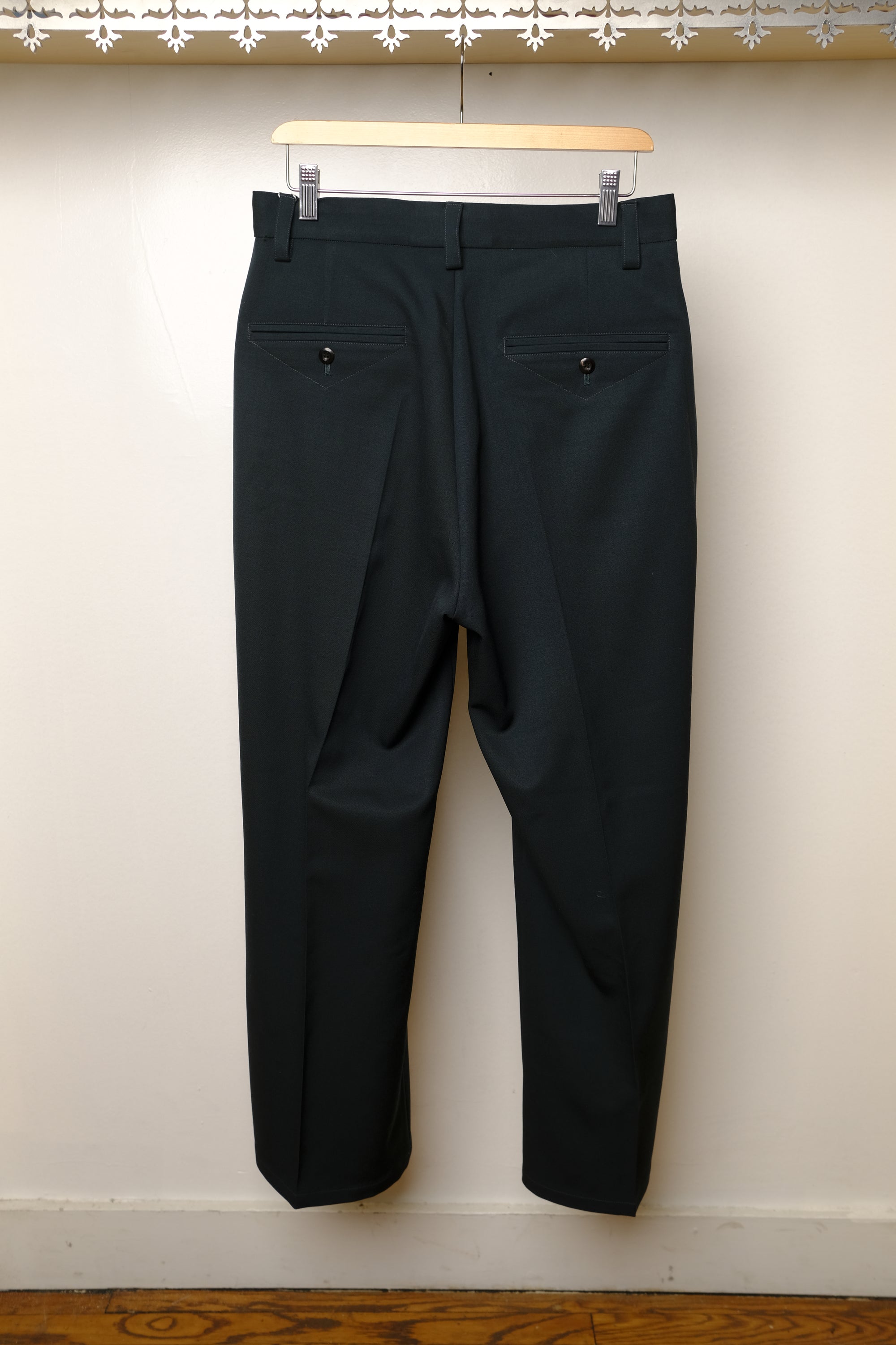 loose fit wool slacks in dark green
