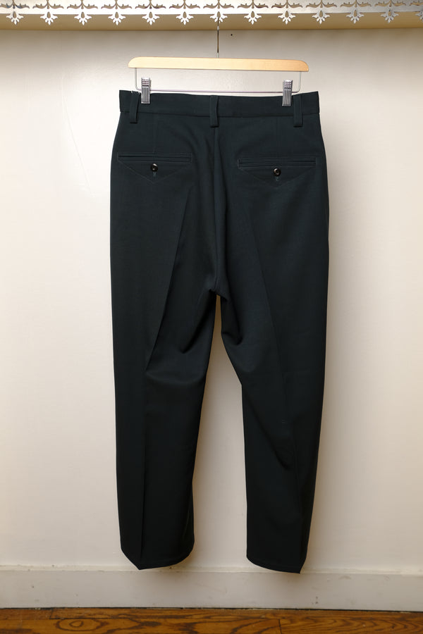 loose fit wool slacks in dark green