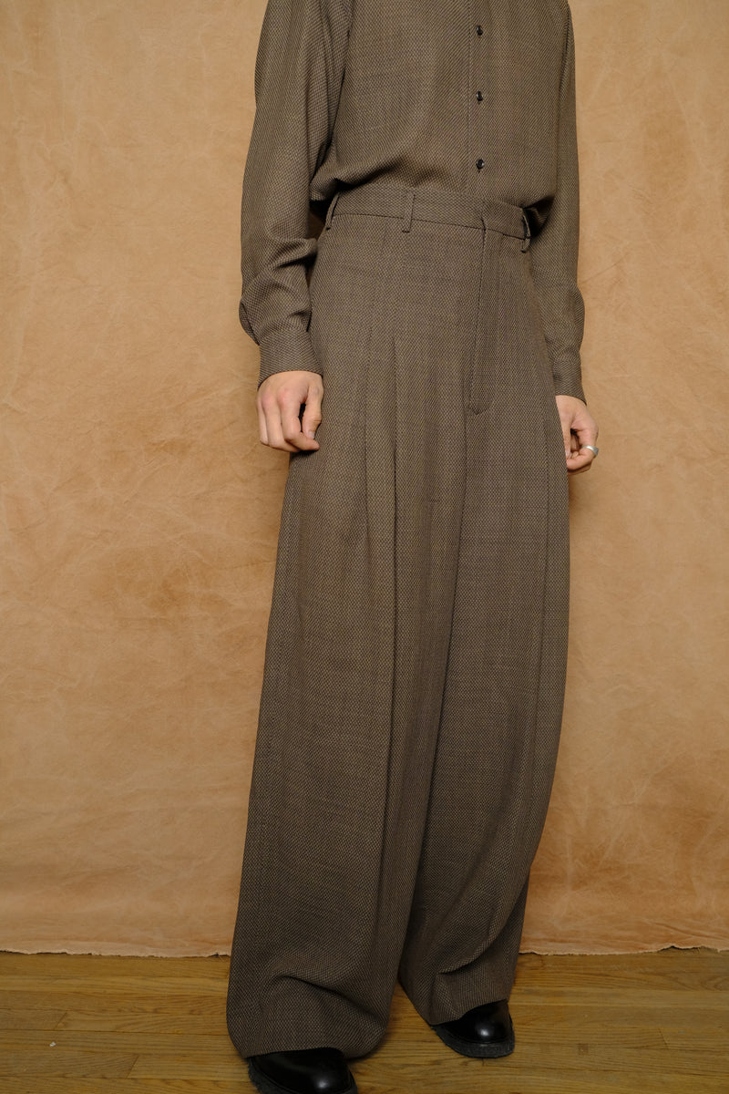 wool serge hi-waist trousers in brown