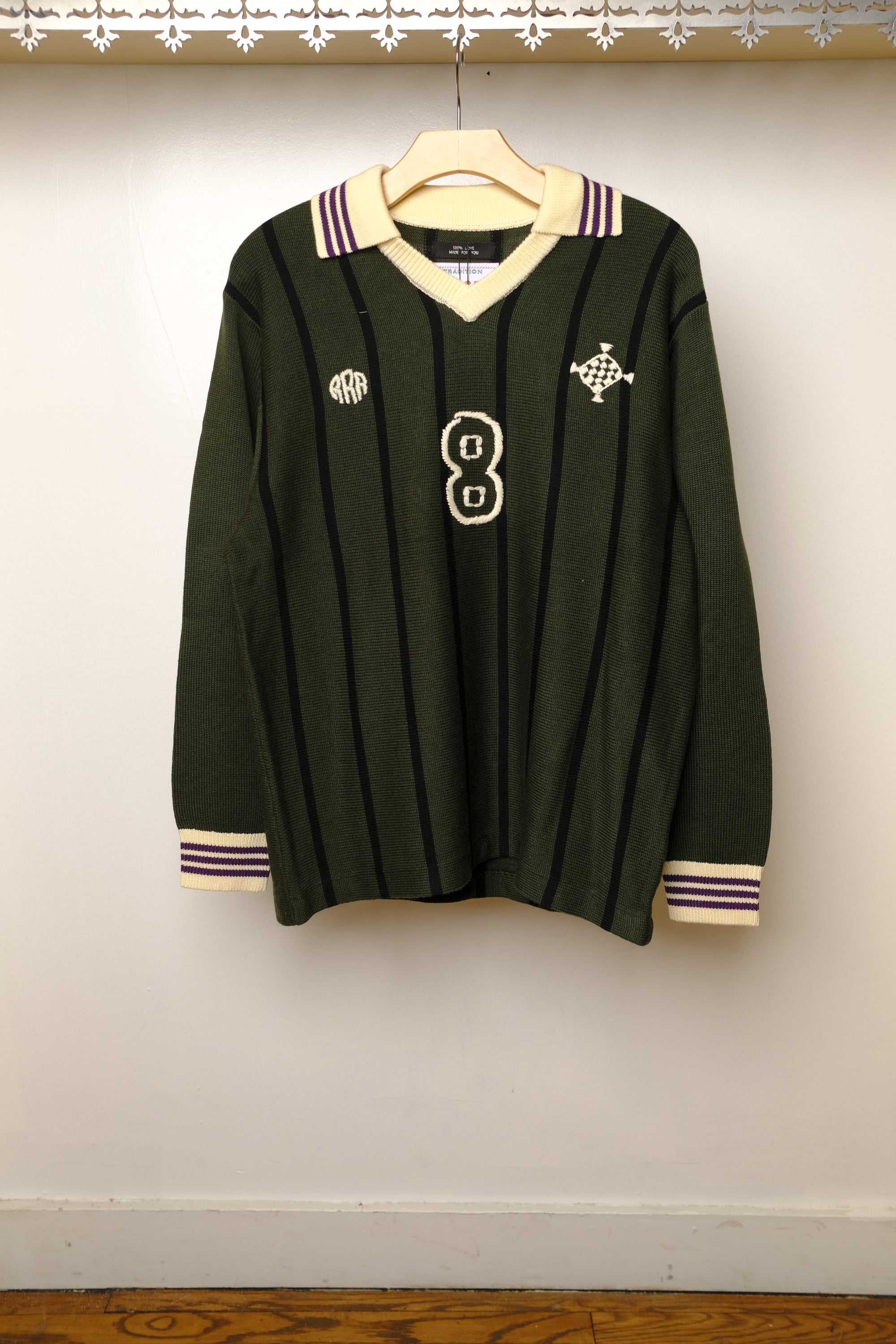knitting long sleeve soccer jersey in forest green