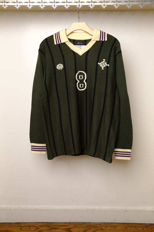 knitting long sleeve soccer jersey in forest green