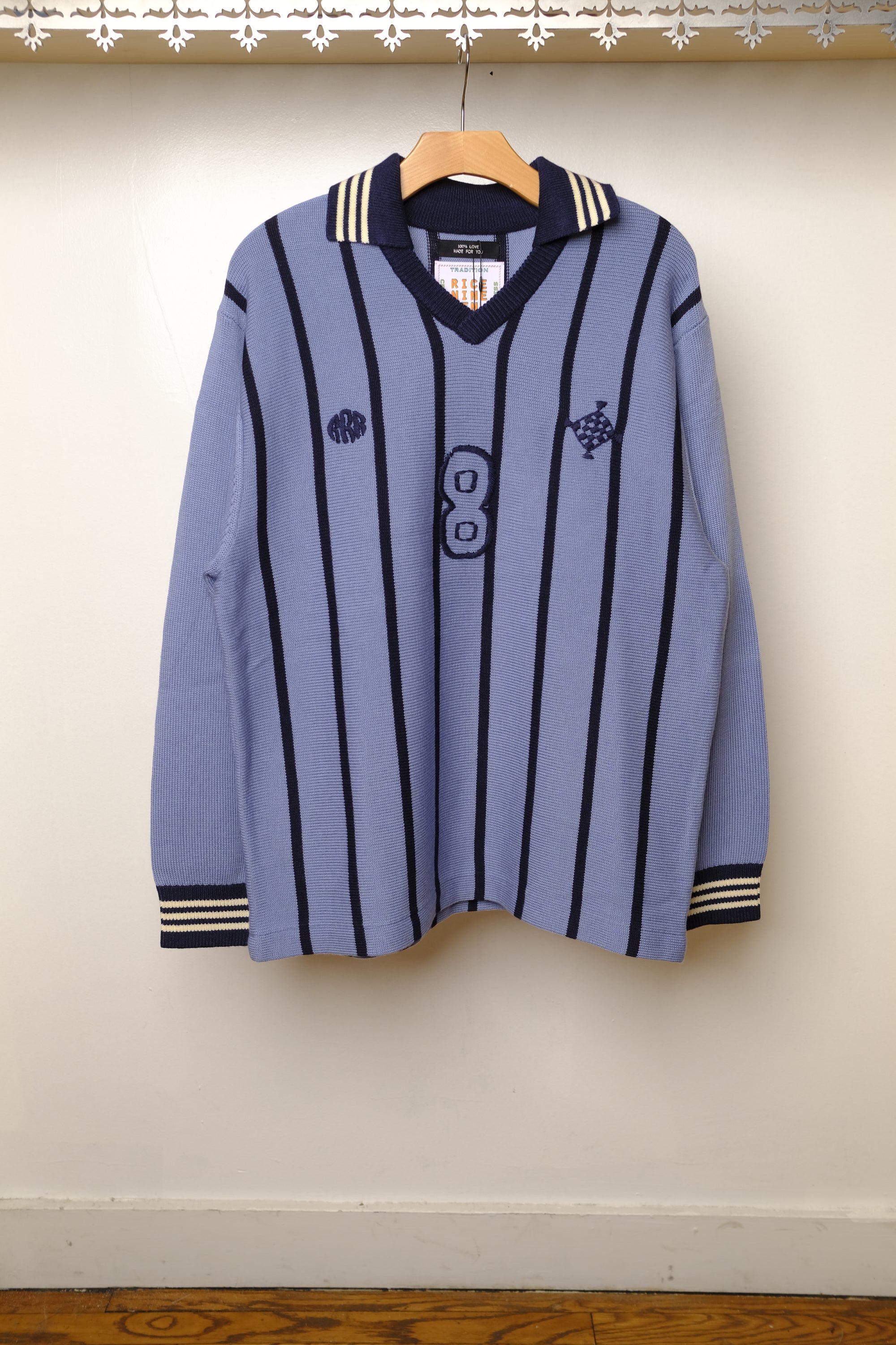 knitting long sleeve soccer jersey in sax blue