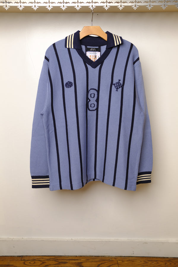 knitting long sleeve soccer jersey in sax blue