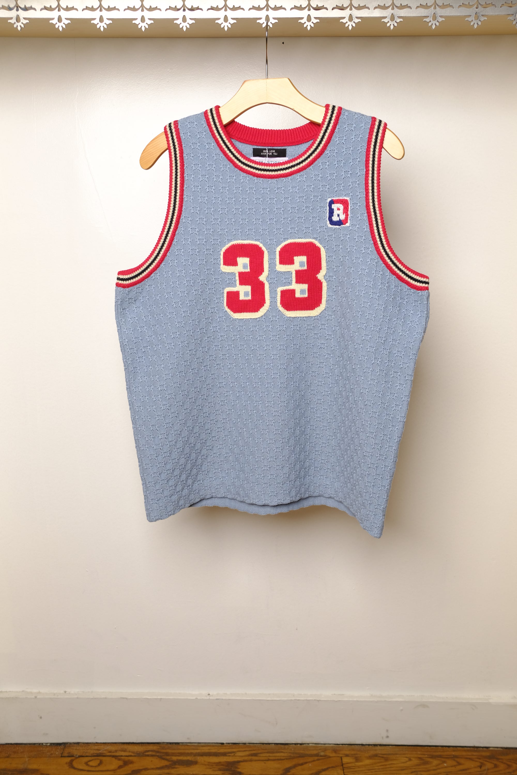 knitting basketball shirt in light blue