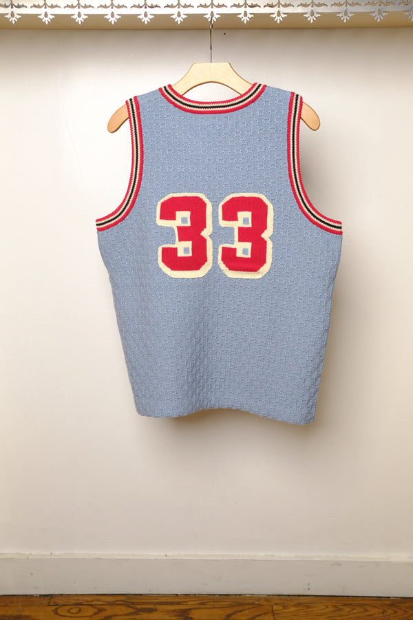 knitting basketball shirt in light blue