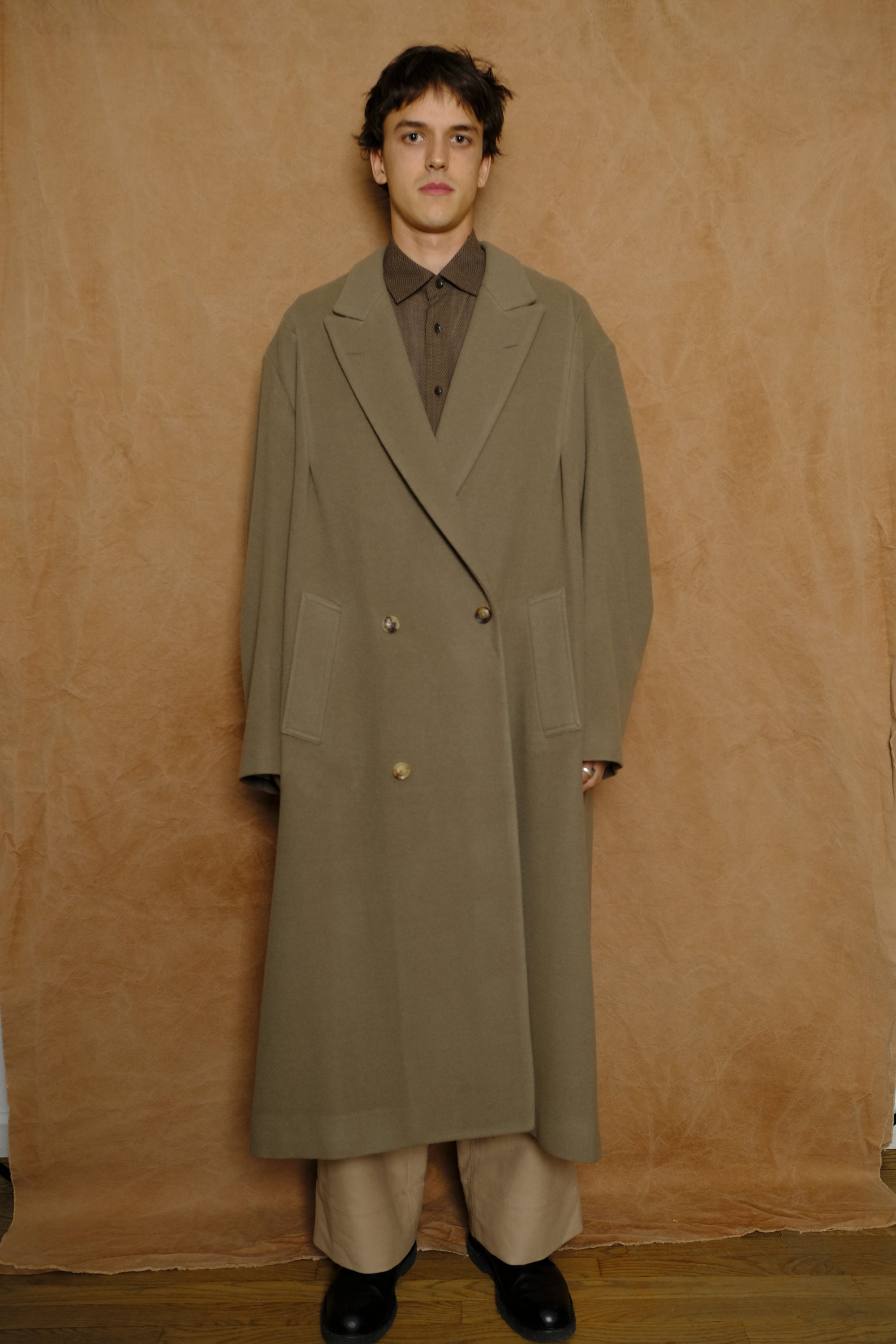 draped dart wool cashmere chesterfield coat in camel