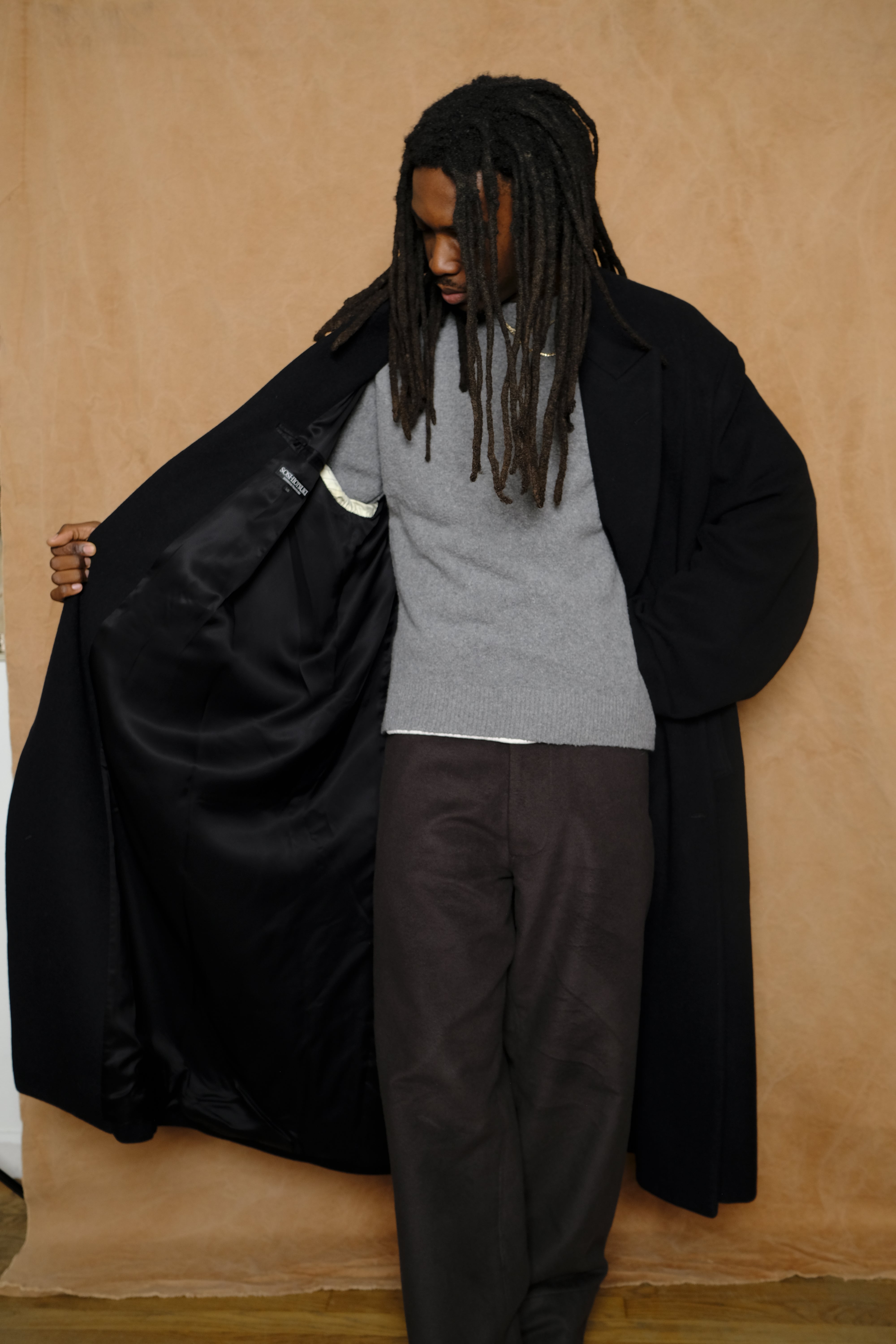 draped dart wool cashmere chesterfield coat in black | Shop And Son