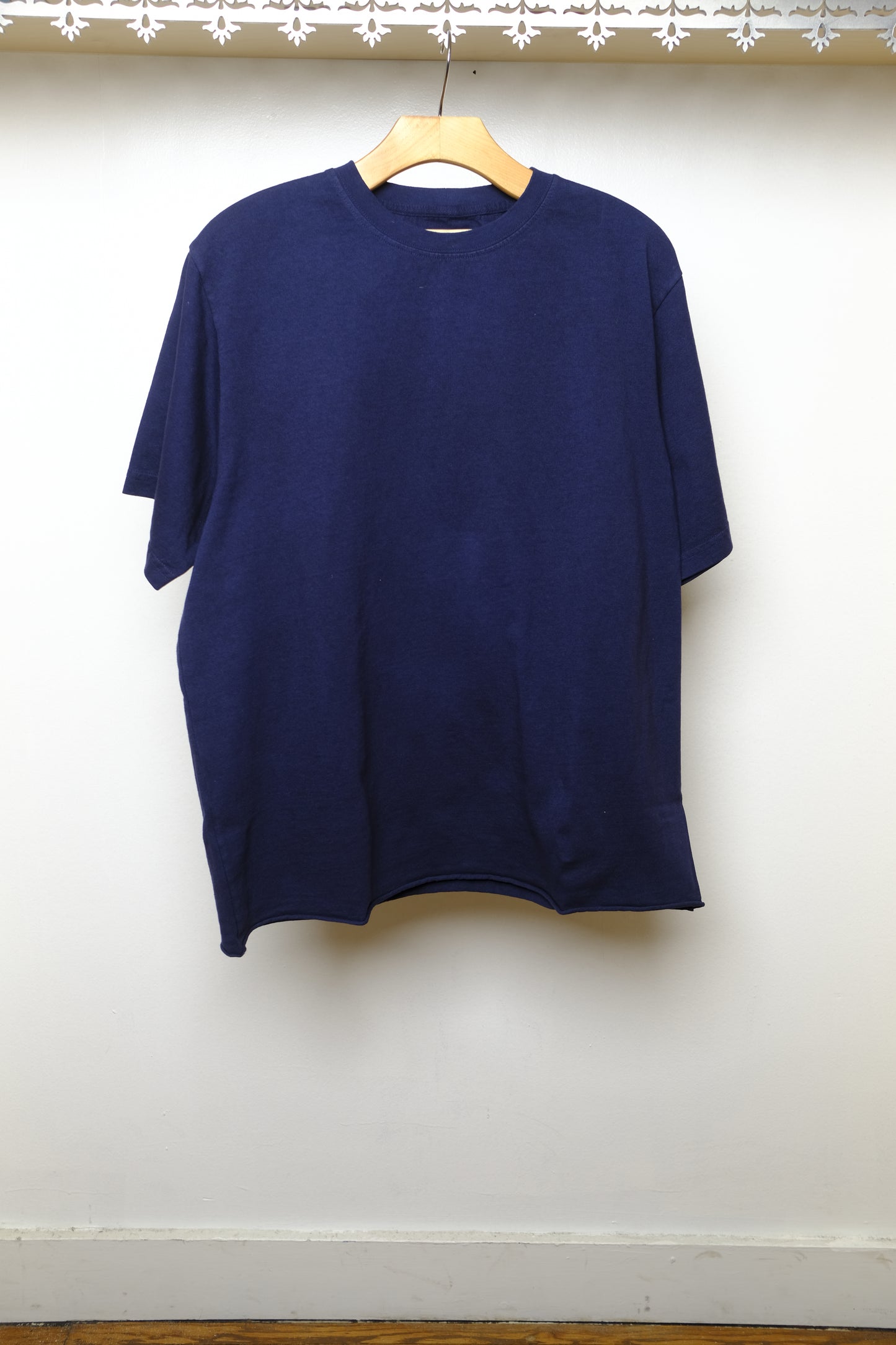 on the farm raw hem tee in deep blue