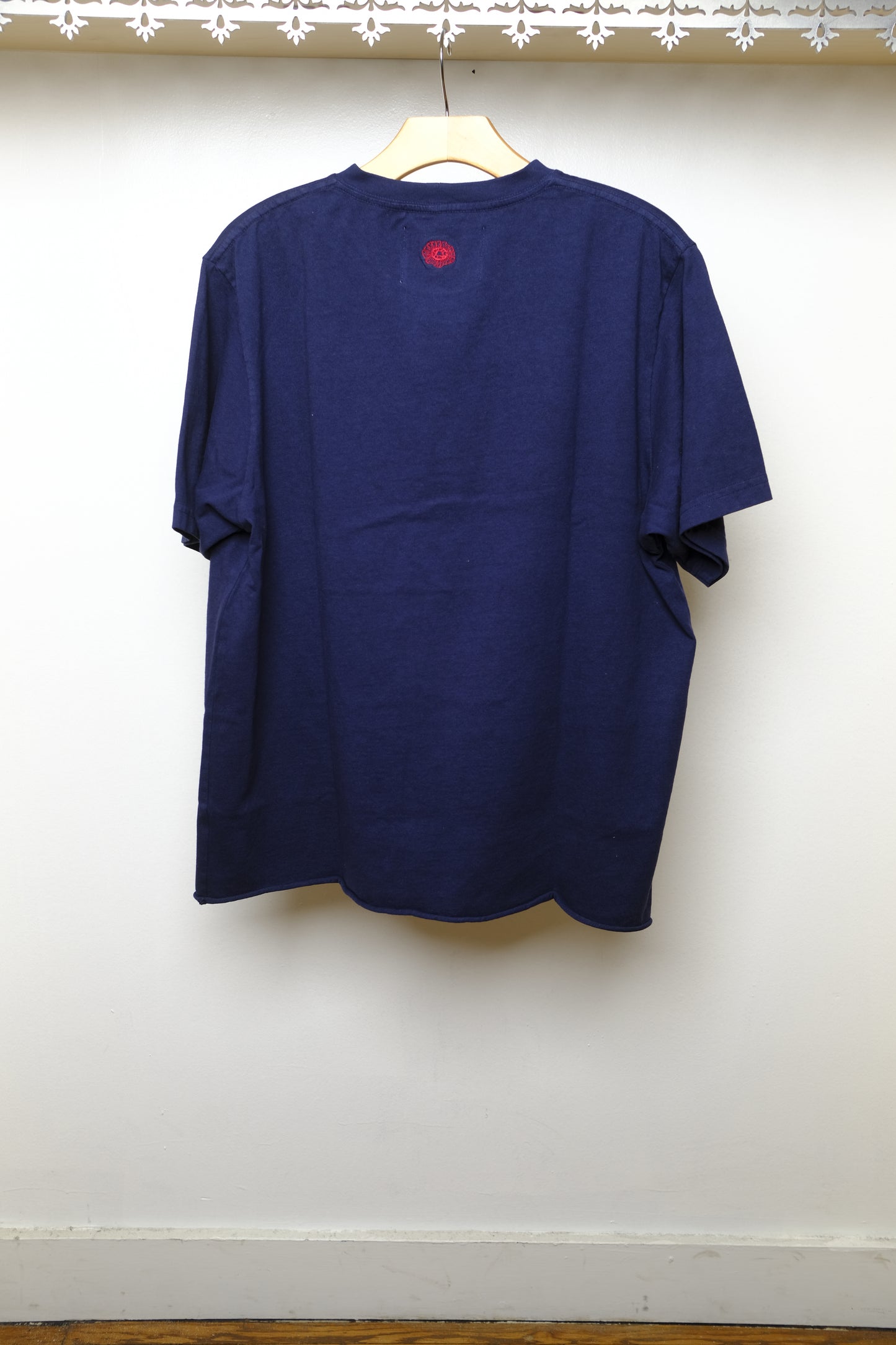 on the farm raw hem tee in deep blue
