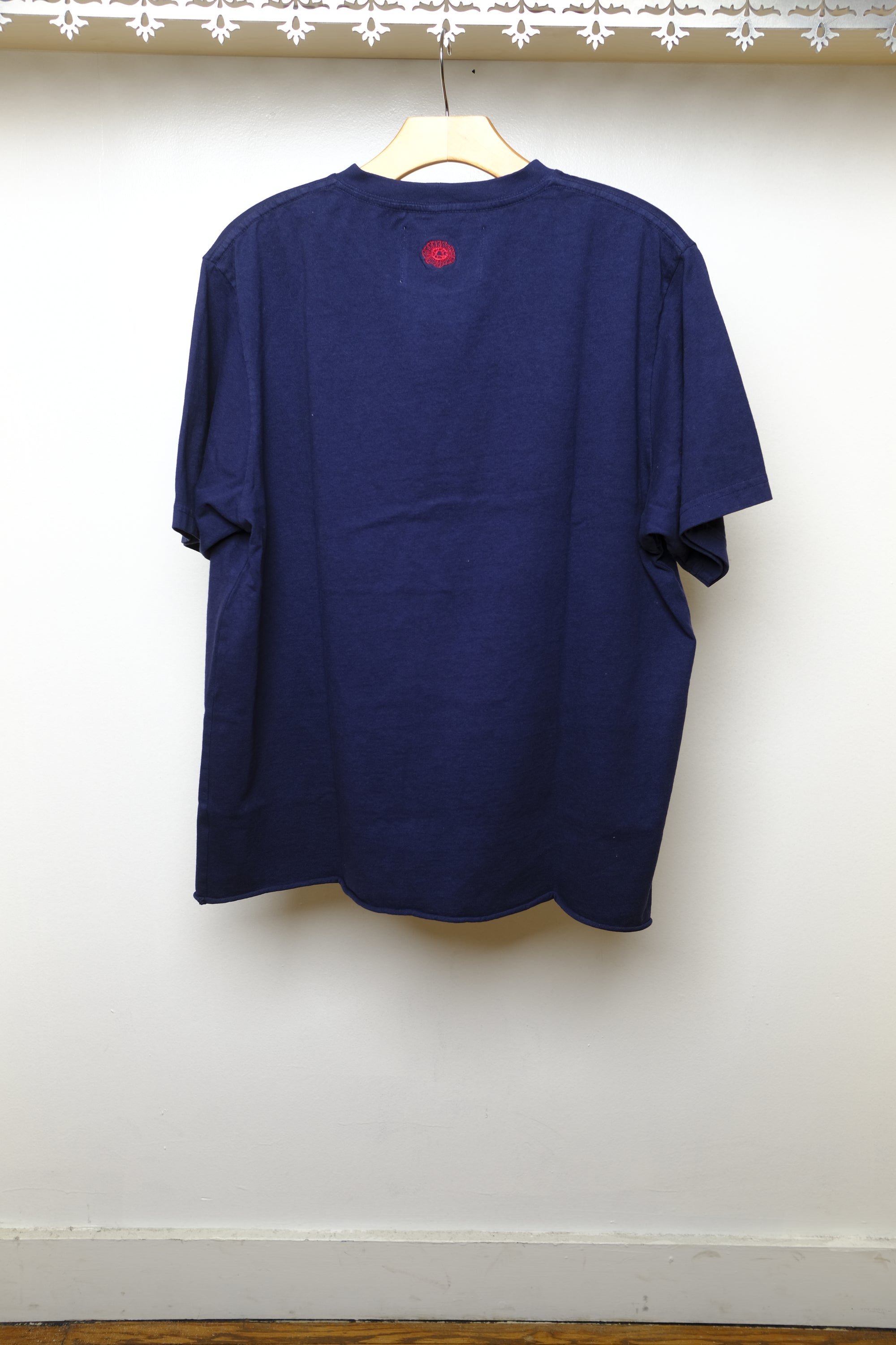 on the farm raw hem tee in deep blue