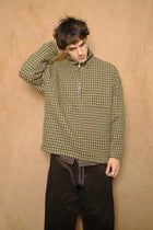 griddy half zip pullover in brown / green