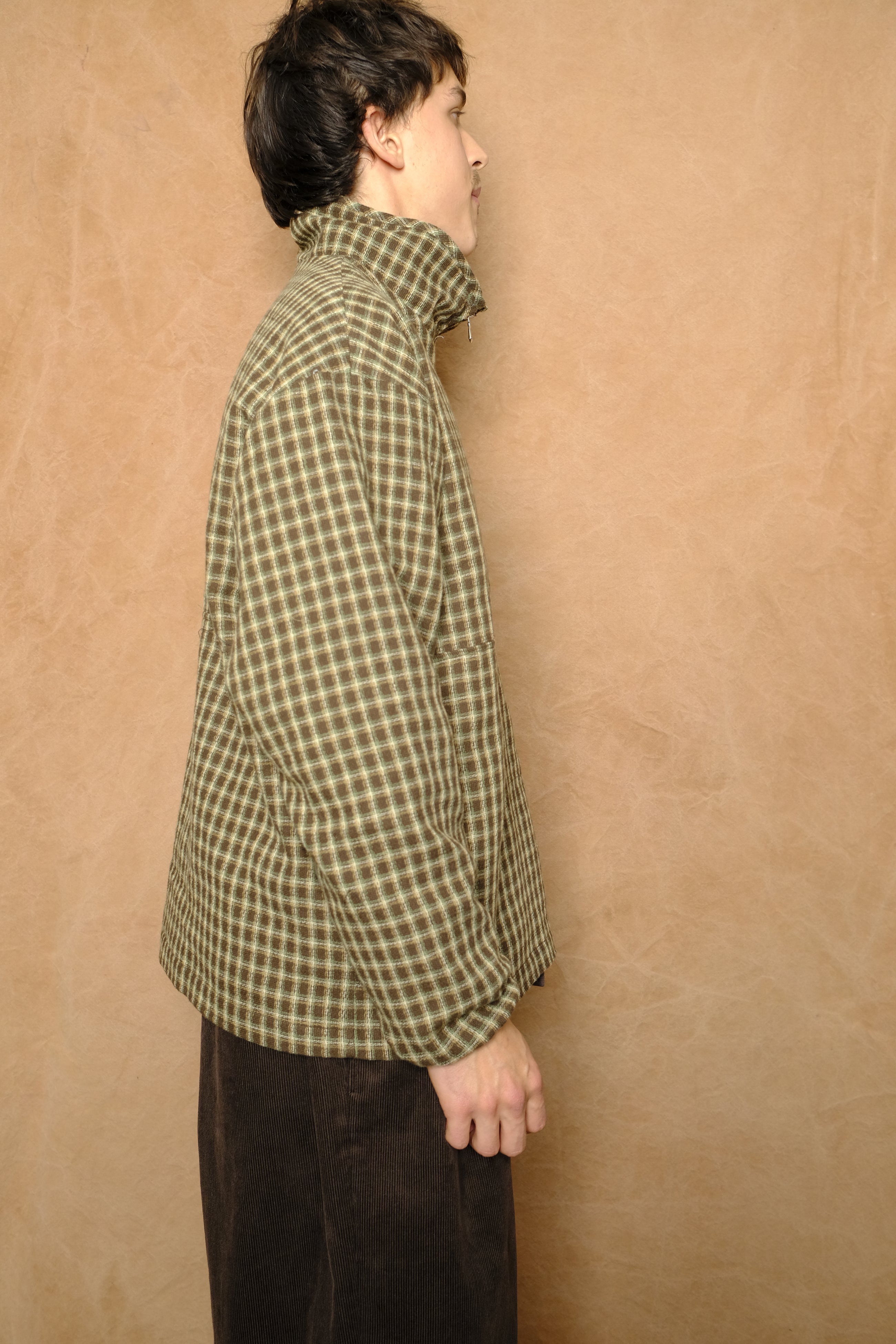 griddy half zip pullover in brown / green