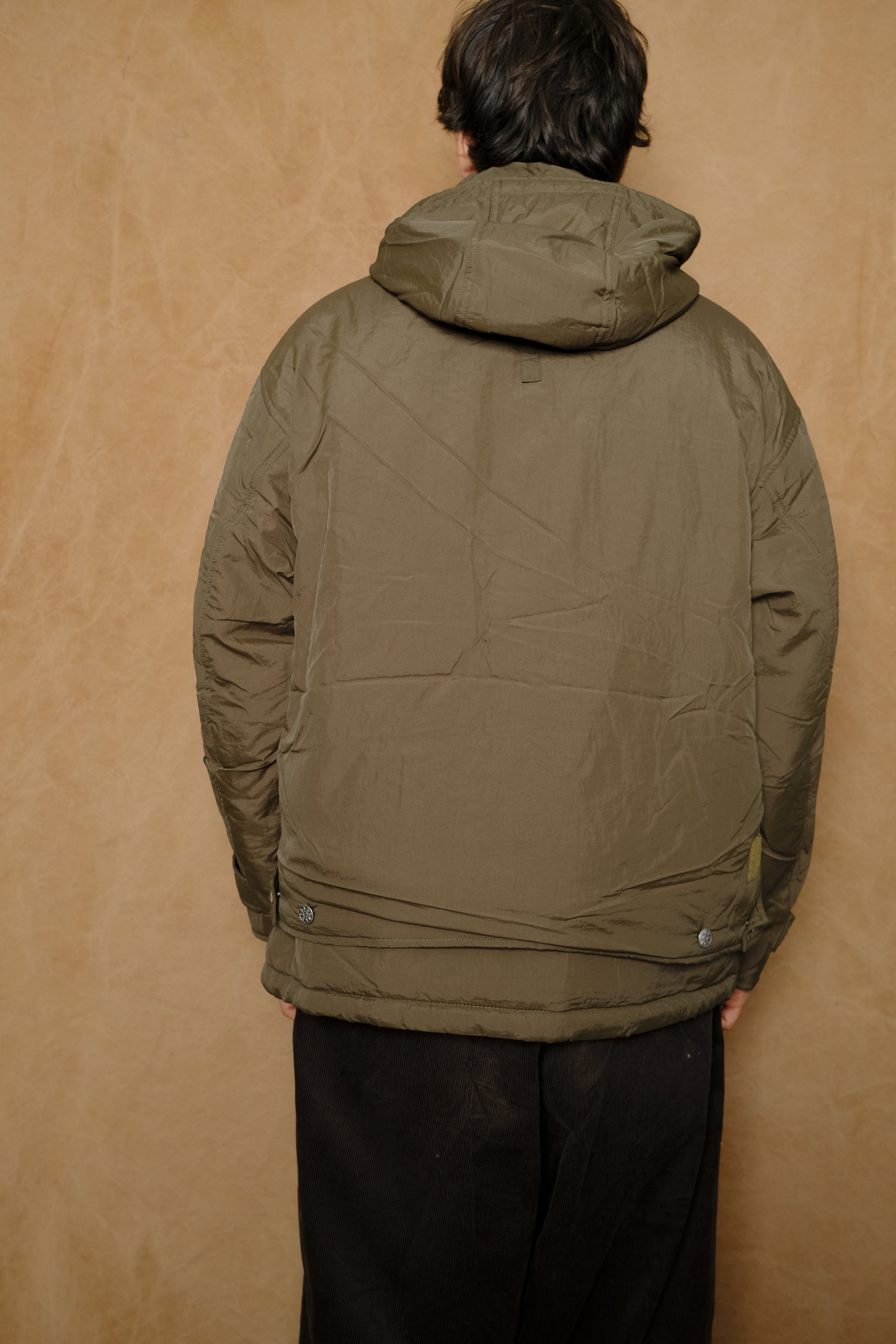 double cushy hooded jacket in olive drab