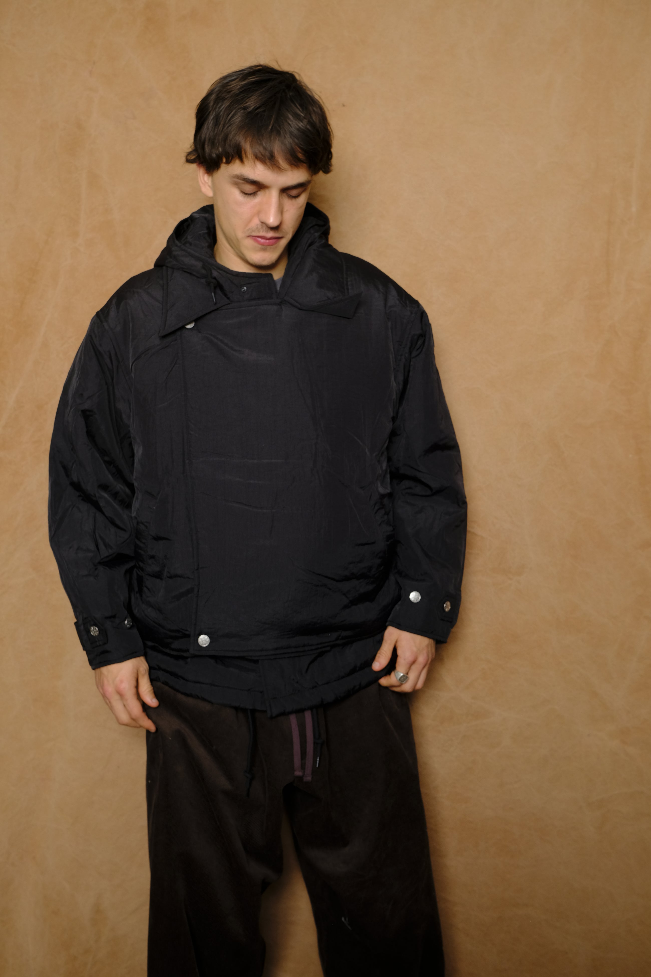 double cushy hooded jacket in black