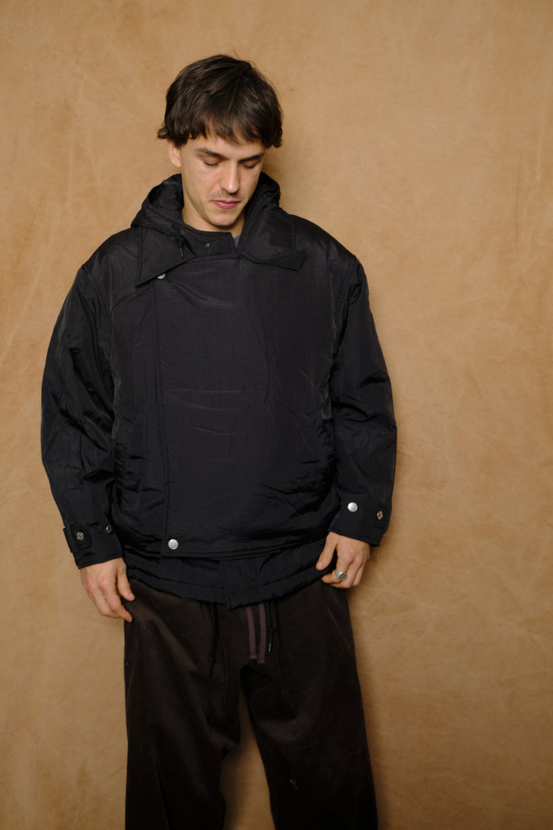 double cushy hooded jacket in black