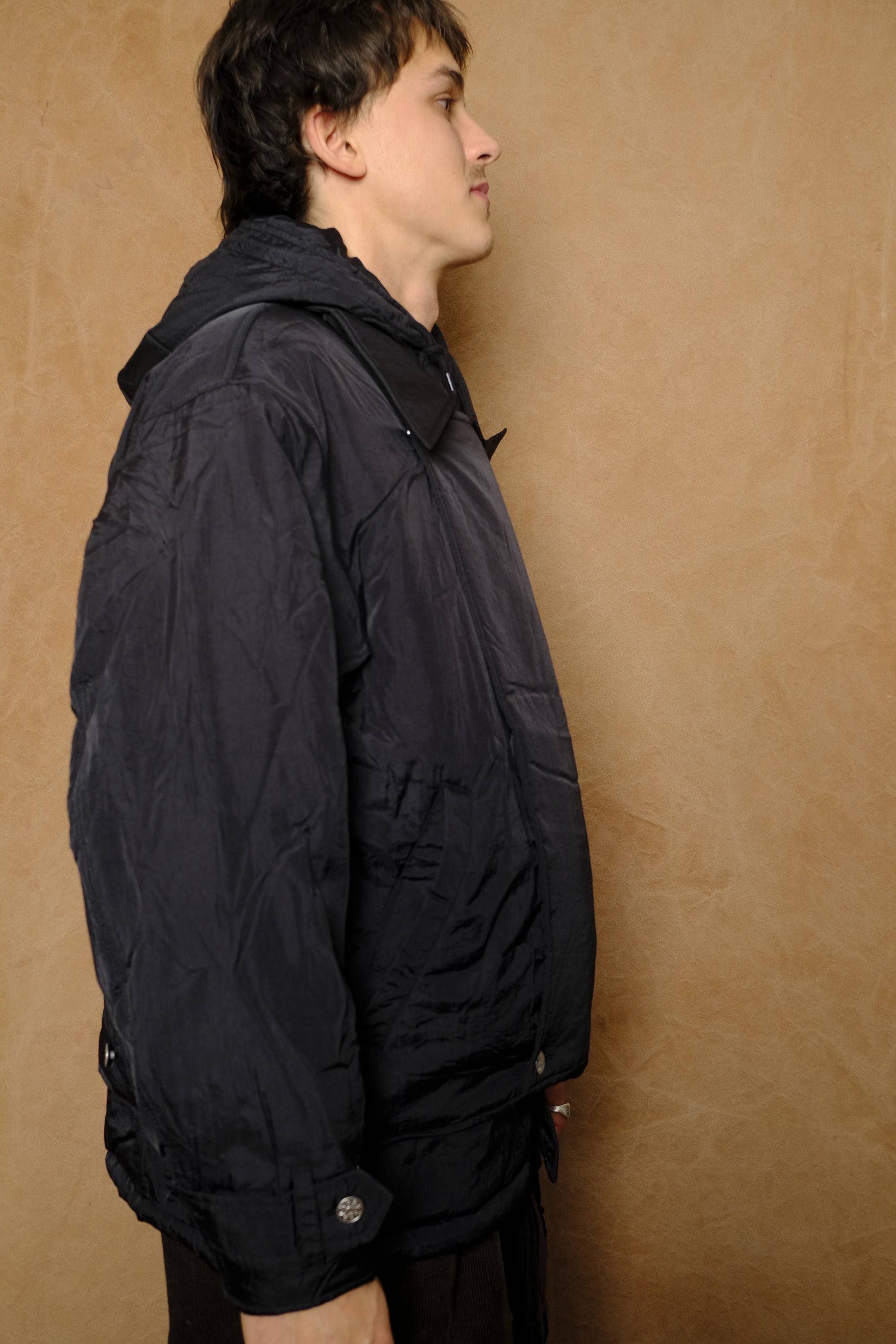 double cushy hooded jacket in black